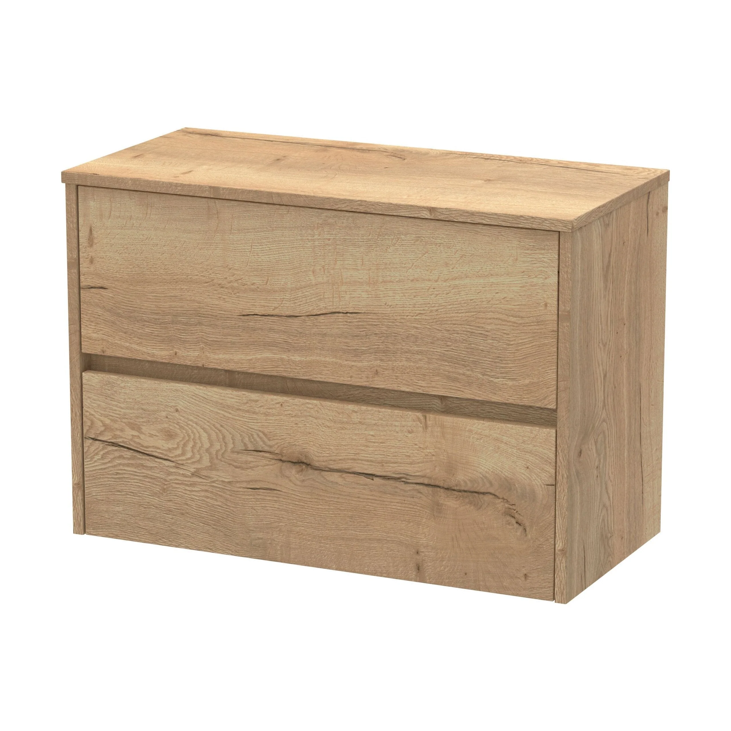 Chartley Contemporary 2 Drawer Wall Hung Vanity Unit with Worktop, Autumn Oak, 800mm