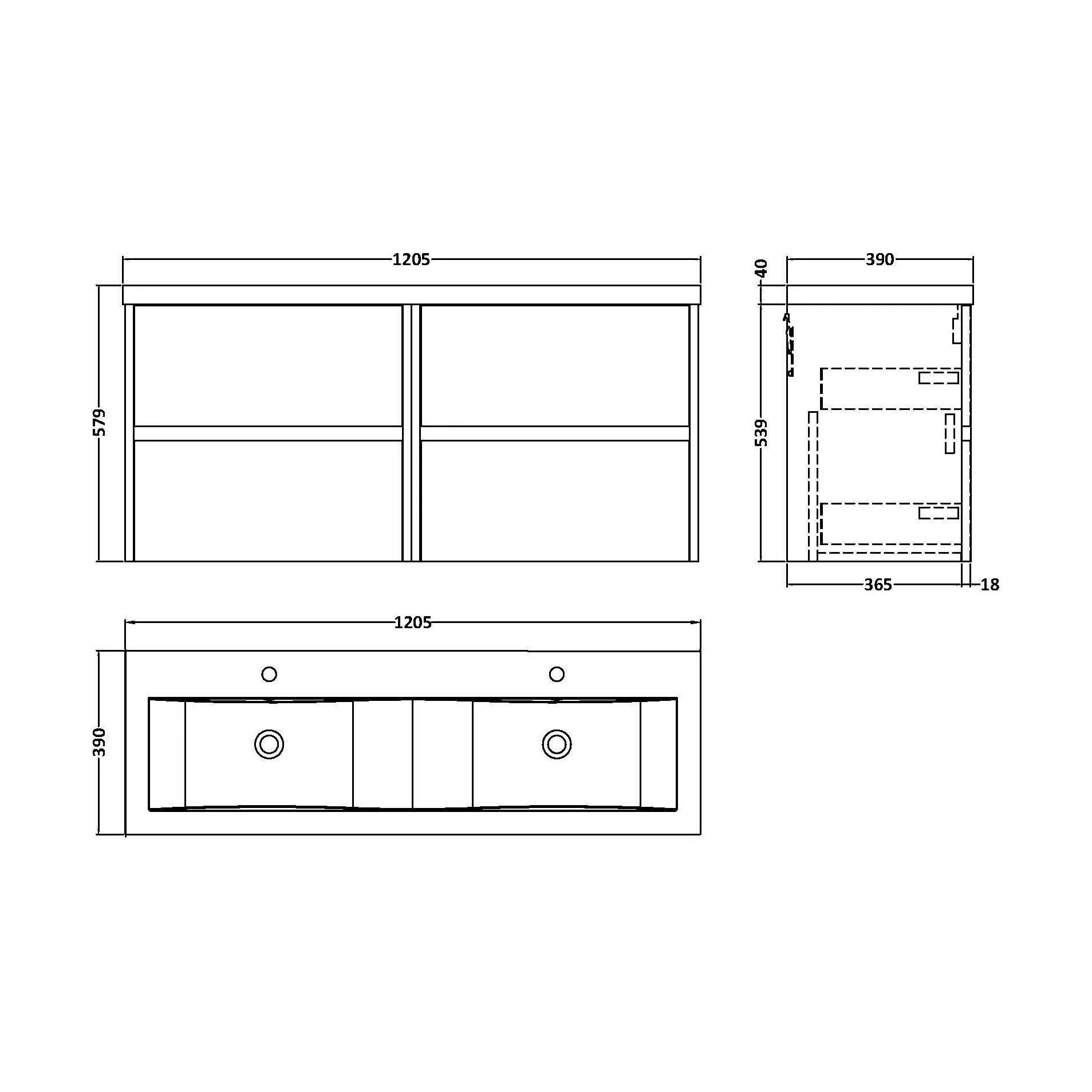 Chartley Contemporary 4 Drawer Wall Hung Vanity Unit with Double Basin, Coastal Grey, 1200mm - Image 2