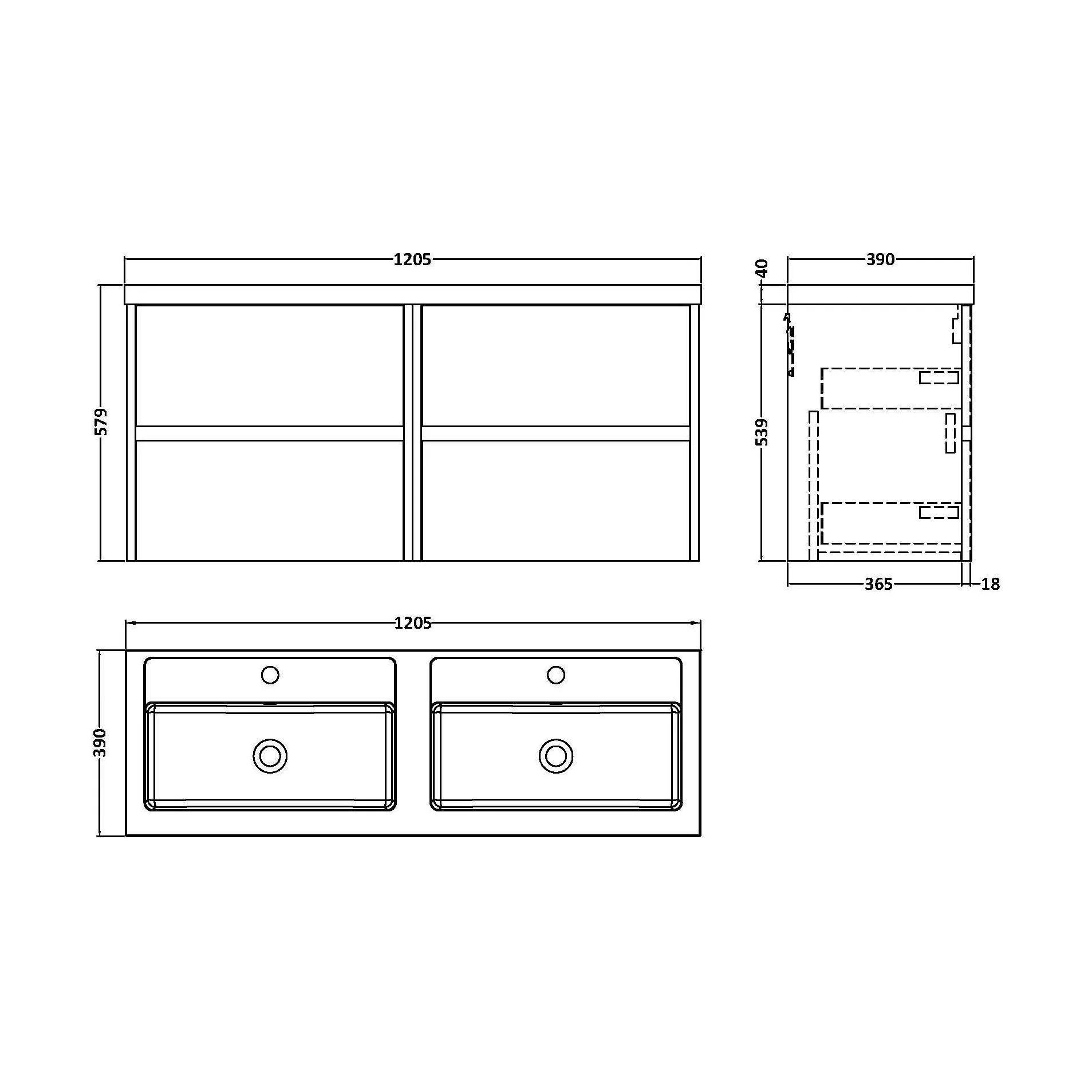 Chartley Contemporary 4 Drawer Wall Hung Vanity Unit with Double Basin, Graphite Grey Woodgrain, 1200mm - Image 2