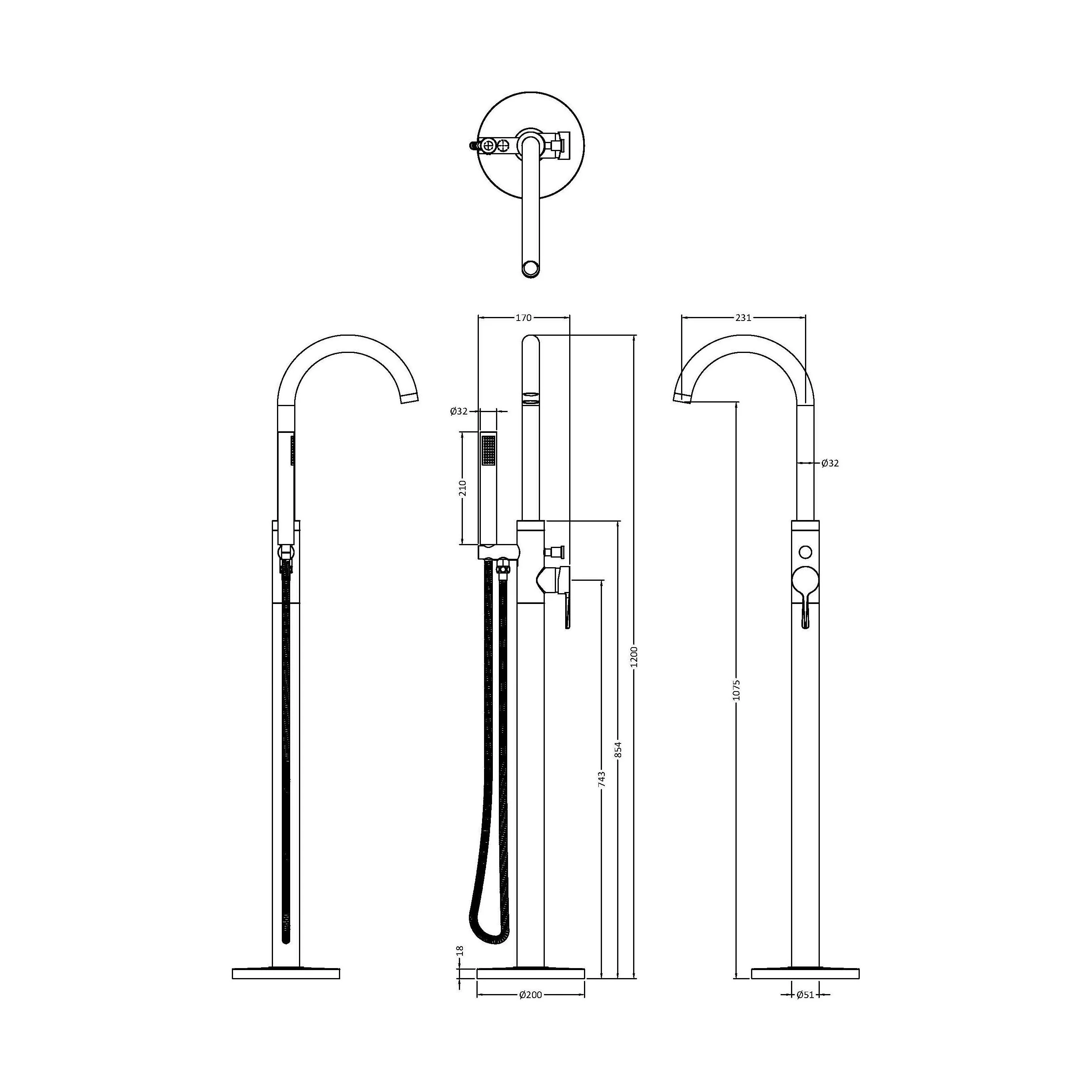 Levedale Floor Standing Bath Shower Mixer Tap with Shower Kit - Choice of Colour - Image 14