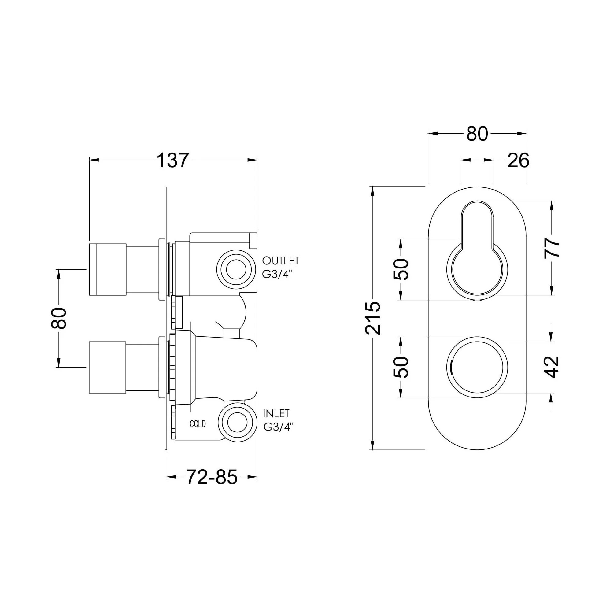 Consall Round Thermostatic Two Outlet Shower Valve with Diverter, Choice of Finish - Image 8