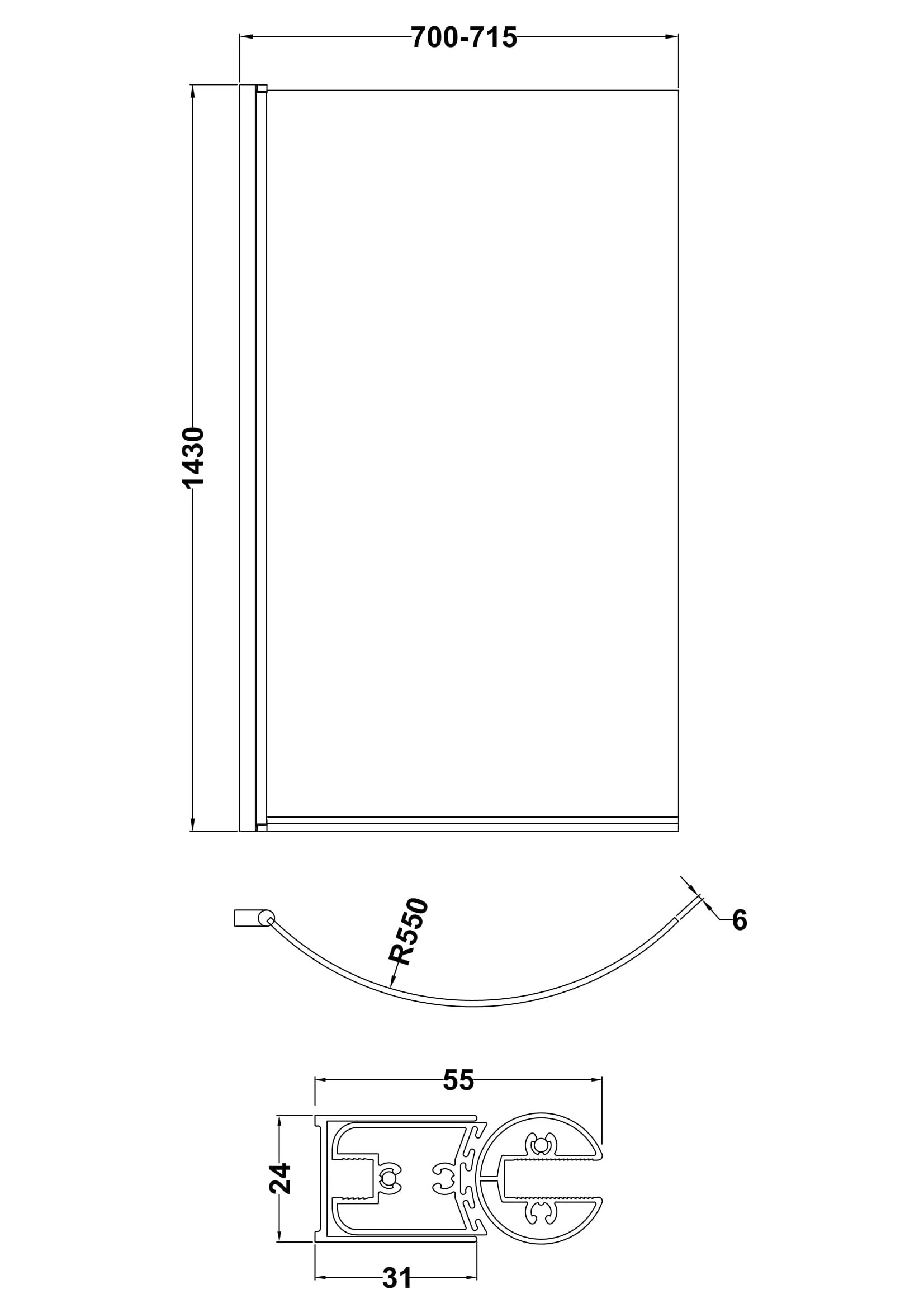Contemporary Curved 6mm Toughened Safety Glass Reversible P-Bath Bath Shower Screen - Image 6
