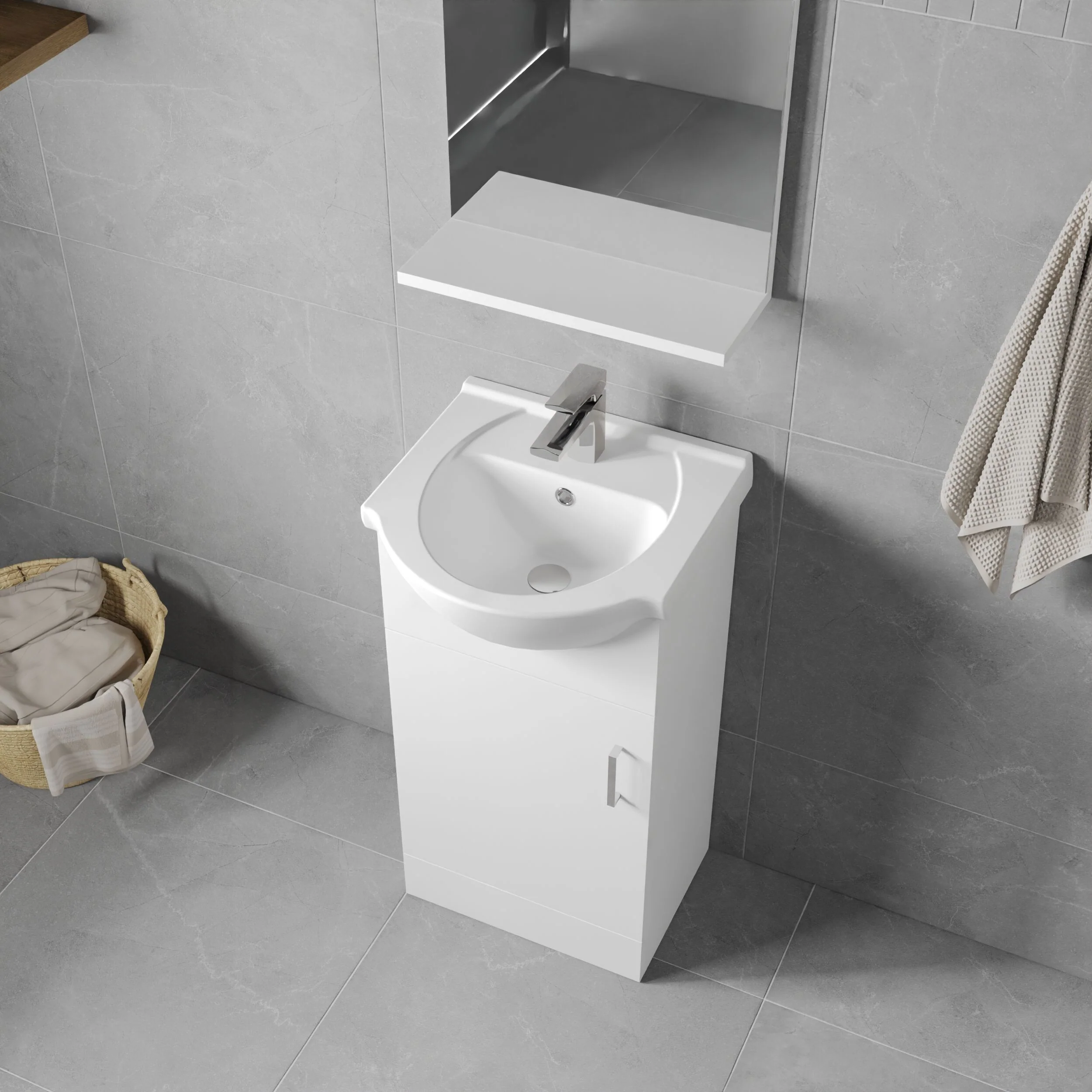 Hamstall Contemporary Floor Standing Vanity Unit with Round Ceramic Basin – Gloss White, Choice of Doors, Drawers & Sizes - Image 17