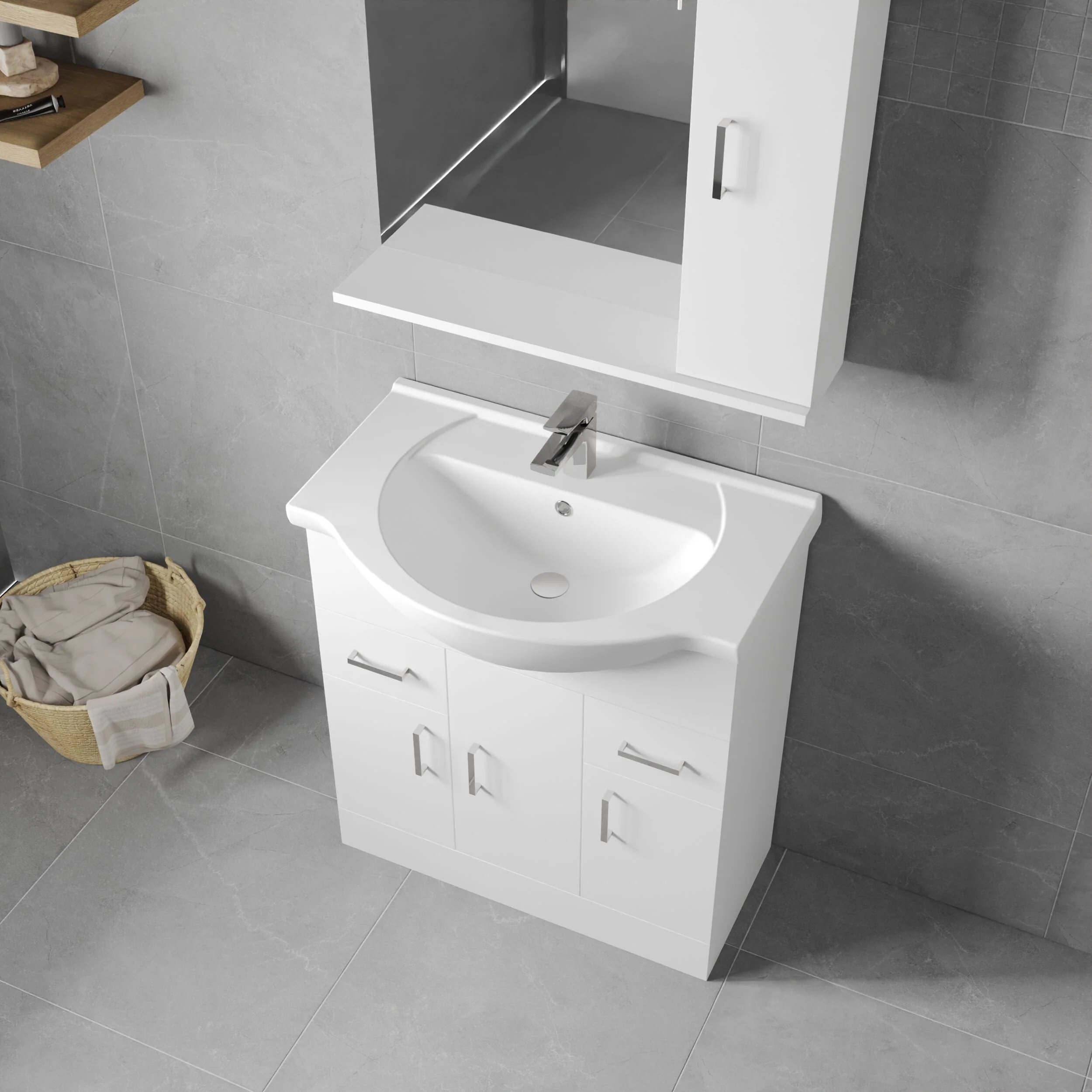 Hamstall Contemporary Floor Standing Vanity Unit with Round Ceramic Basin – Gloss White, Choice of Doors, Drawers & Sizes - Image 20