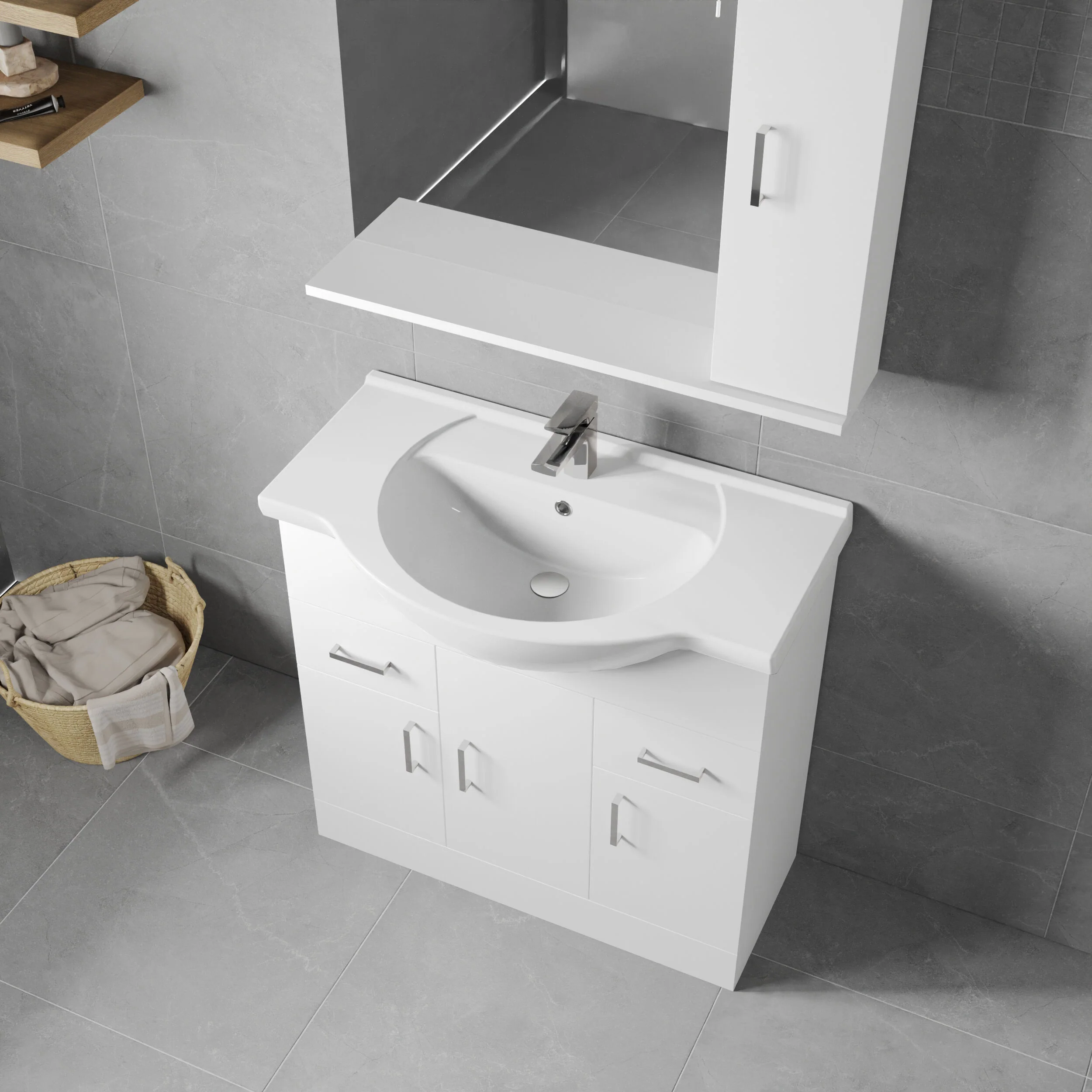Hamstall Contemporary Floor Standing Vanity Unit with Round Ceramic Basin – Gloss White, Choice of Doors, Drawers & Sizes - Image 21