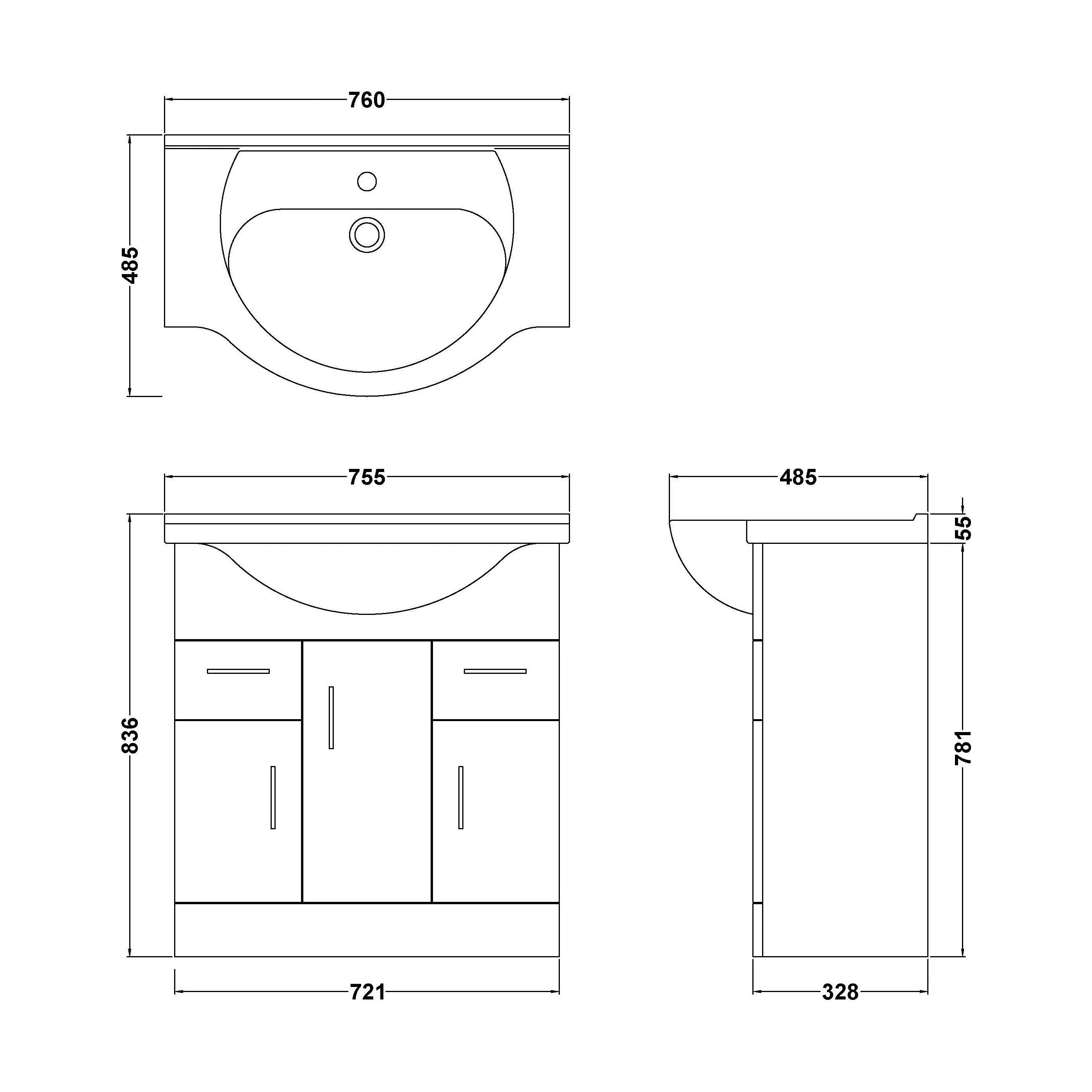 Hamstall Contemporary Floor Standing Vanity Unit with Round Ceramic Basin – Gloss White, Choice of Doors, Drawers & Sizes - Image 41