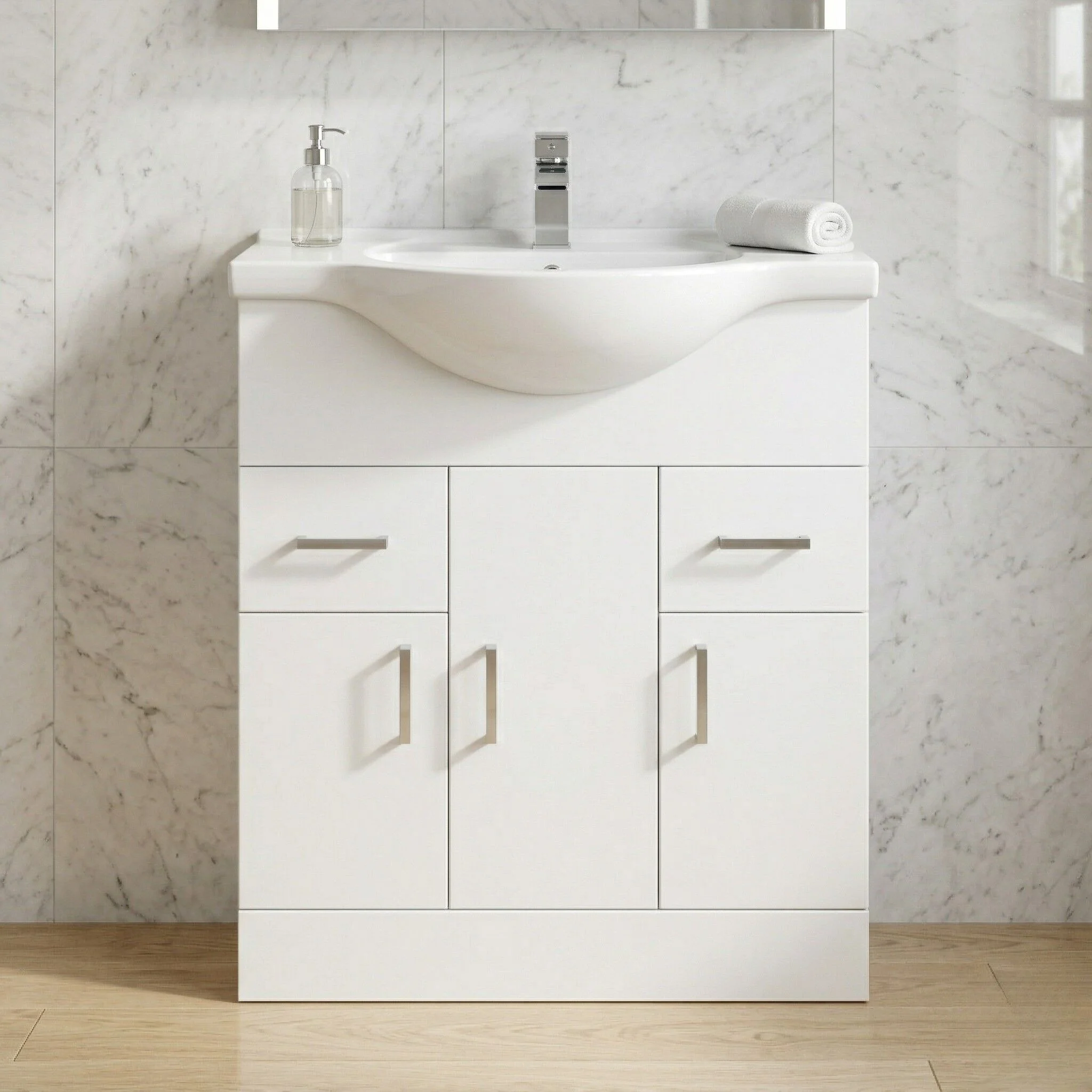 Hamstall Contemporary Floor Standing Vanity Unit with Round Ceramic Basin – Gloss White, Choice of Doors, Drawers & Sizes - Image 6