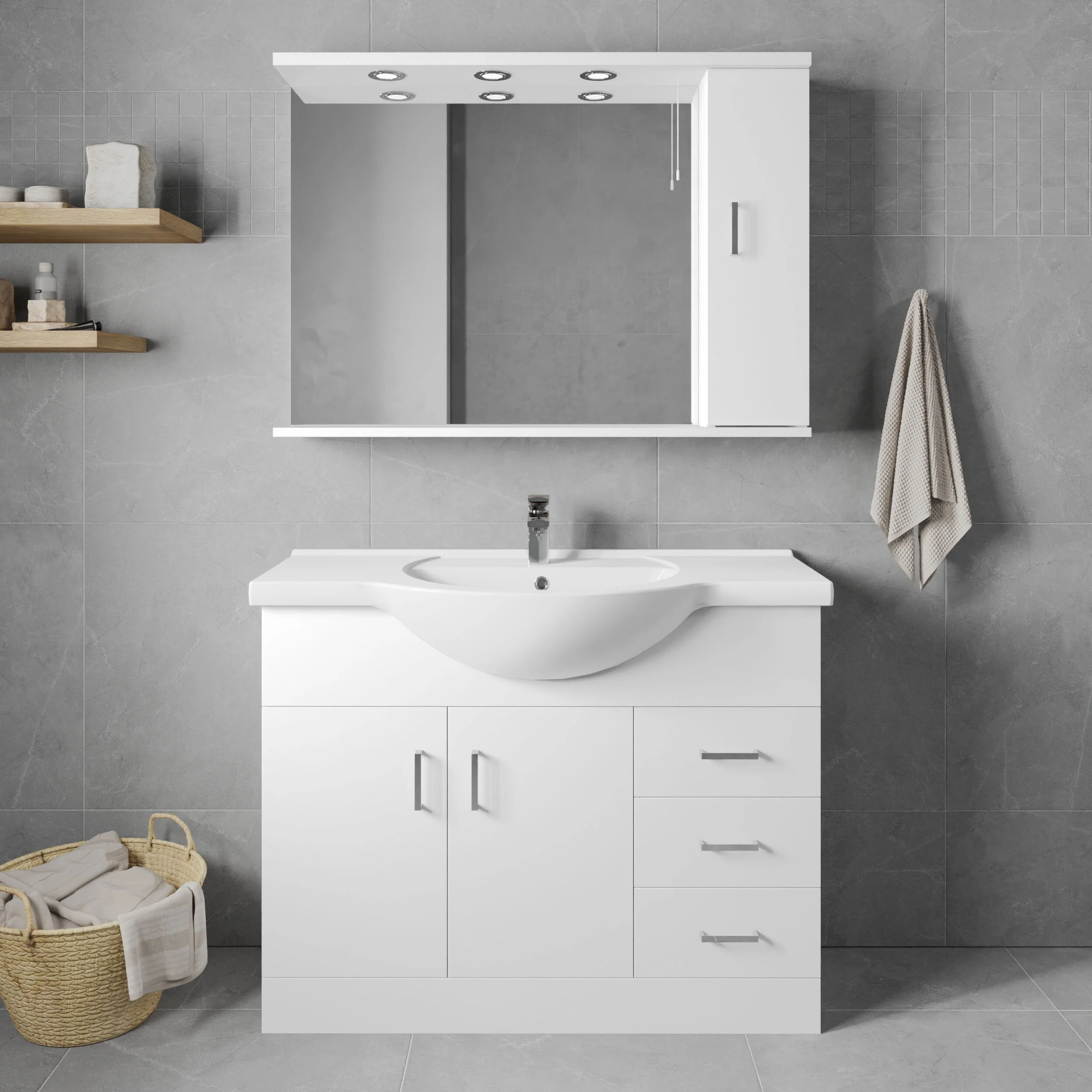 Hamstall Contemporary Floor Standing Vanity Unit with Round Ceramic Basin – Gloss White, Choice of Doors, Drawers & Sizes - Image 8