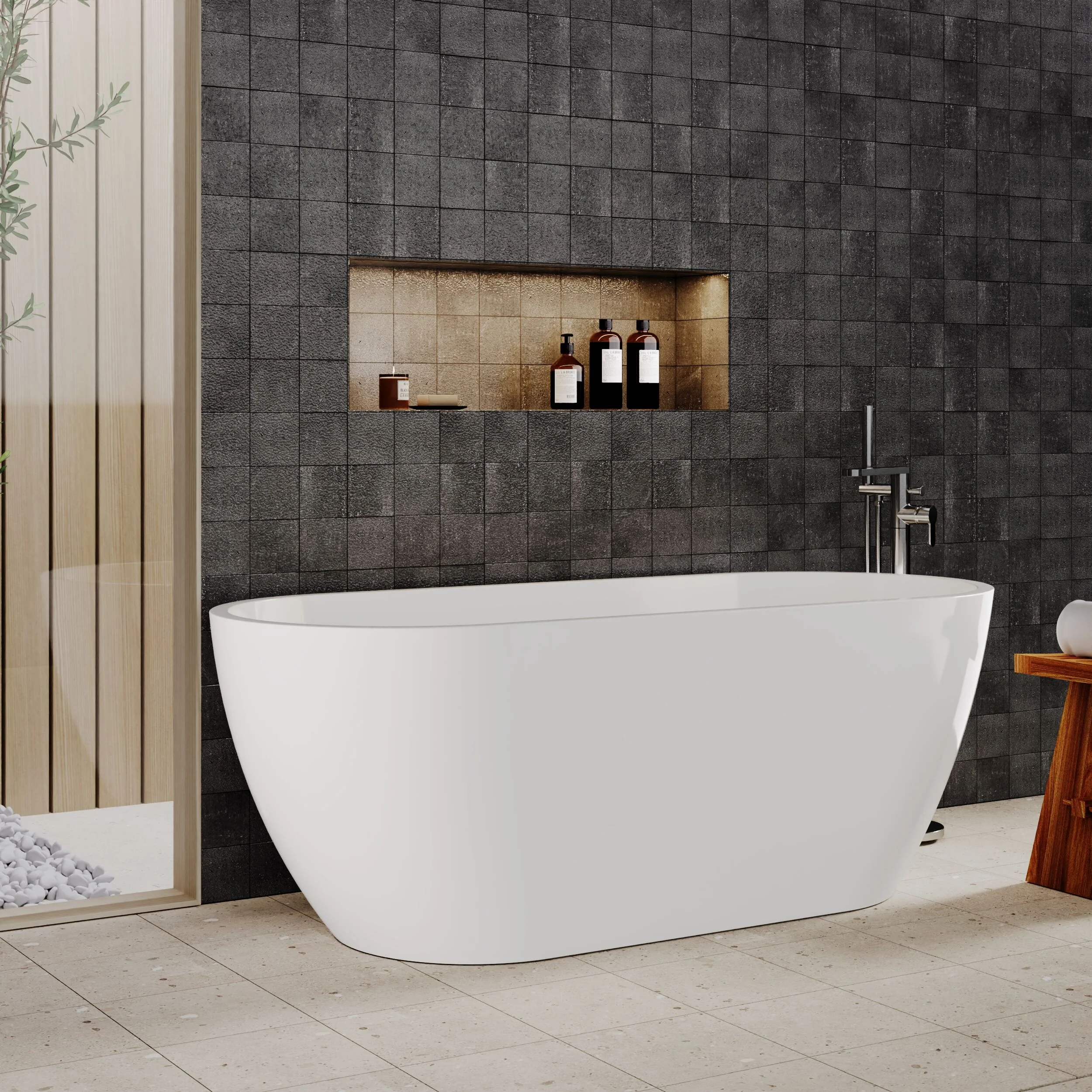 Contemporary Oval Freestanding Bath with Waste, Double Ended - Choice of Size - Image 10