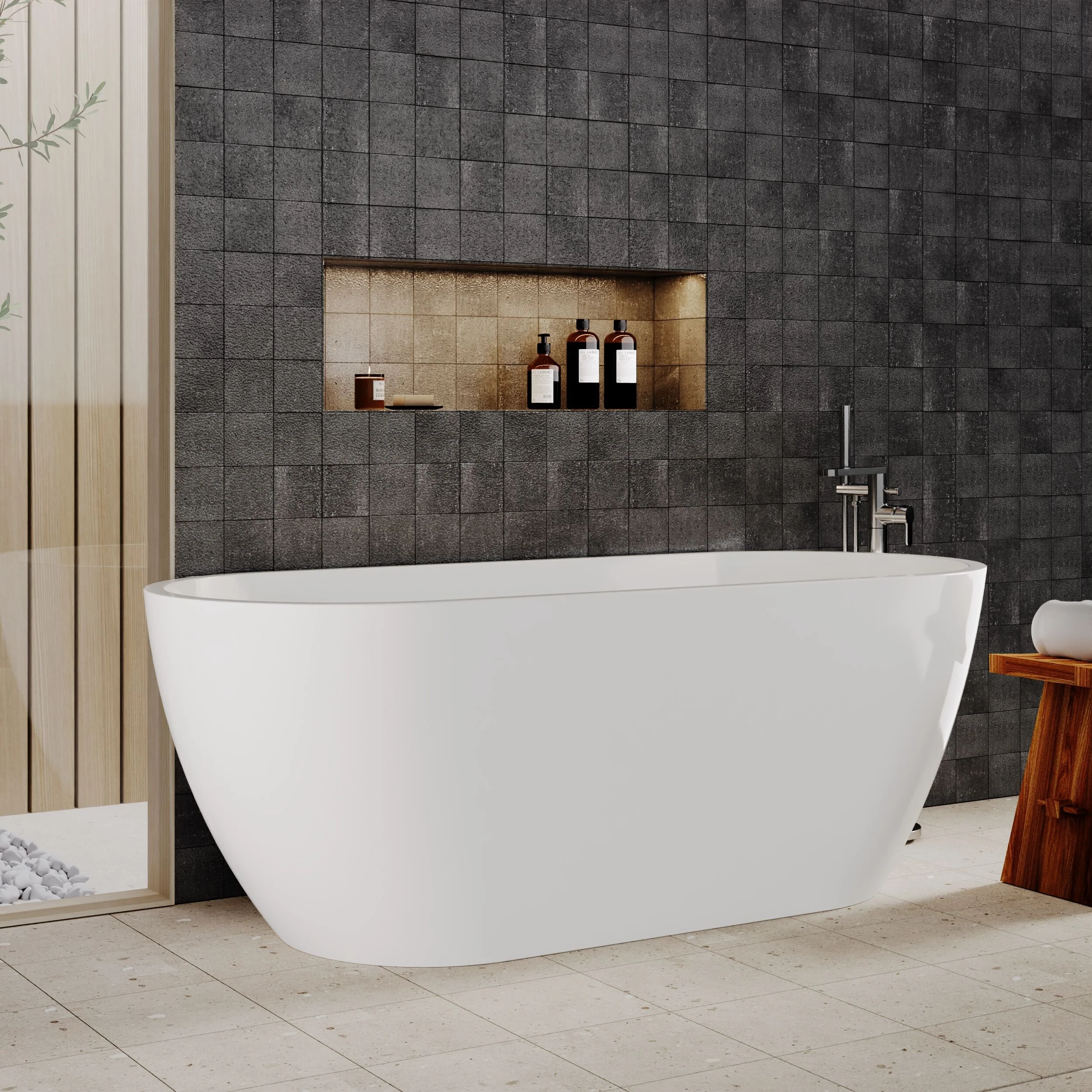 Contemporary Oval Freestanding Bath with Waste, Double Ended - Choice of Size - Image 11