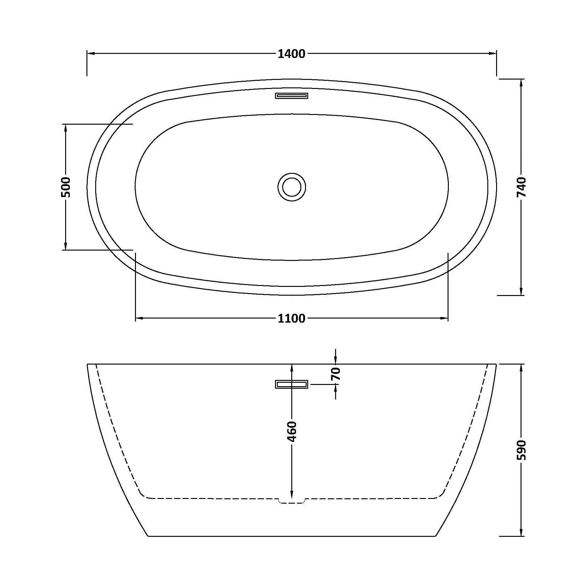 Contemporary Oval Freestanding Bath with Waste, Double Ended - Choice of Size - Image 15