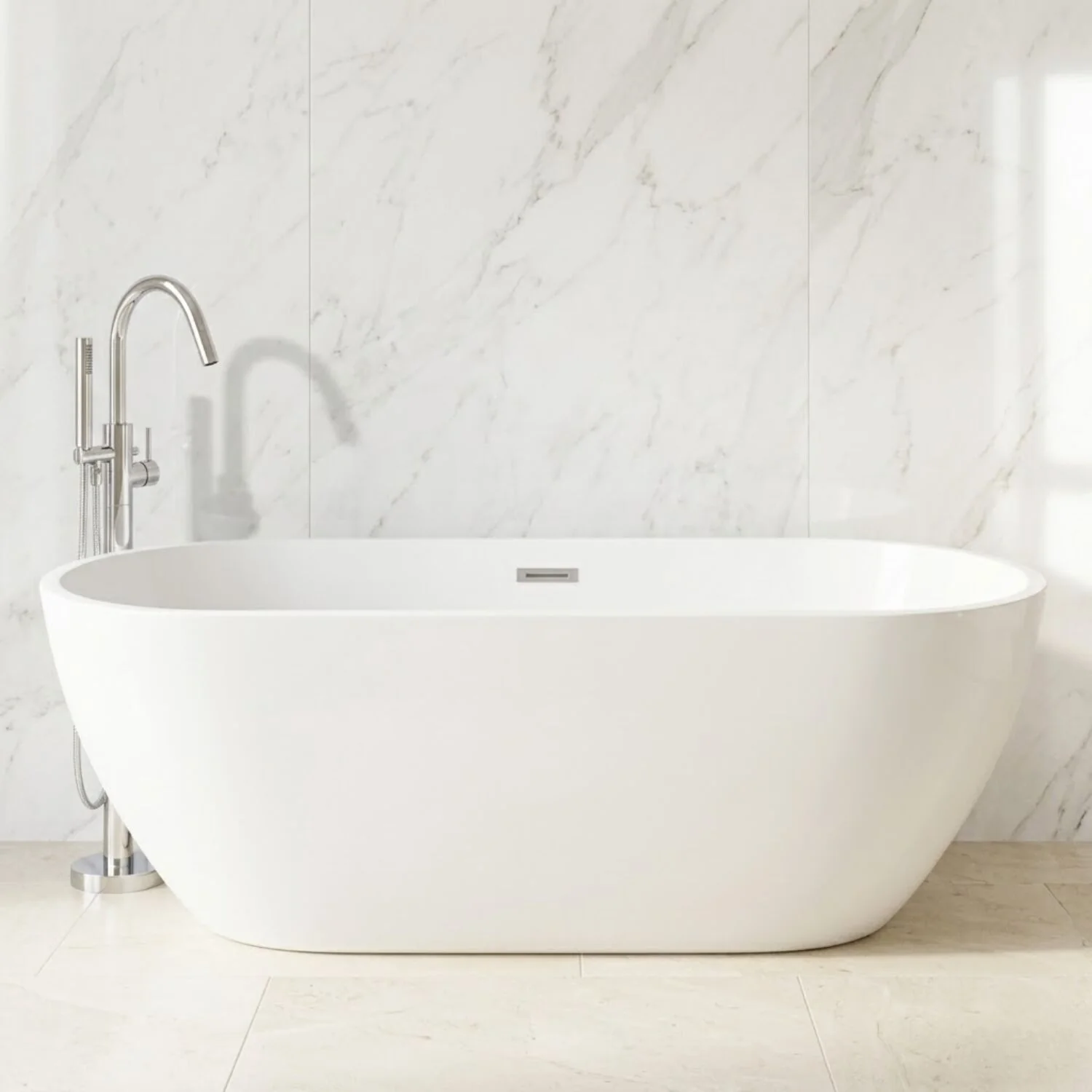 Contemporary Oval Freestanding Bath with Waste, Double Ended - Choice of Size - Image 3