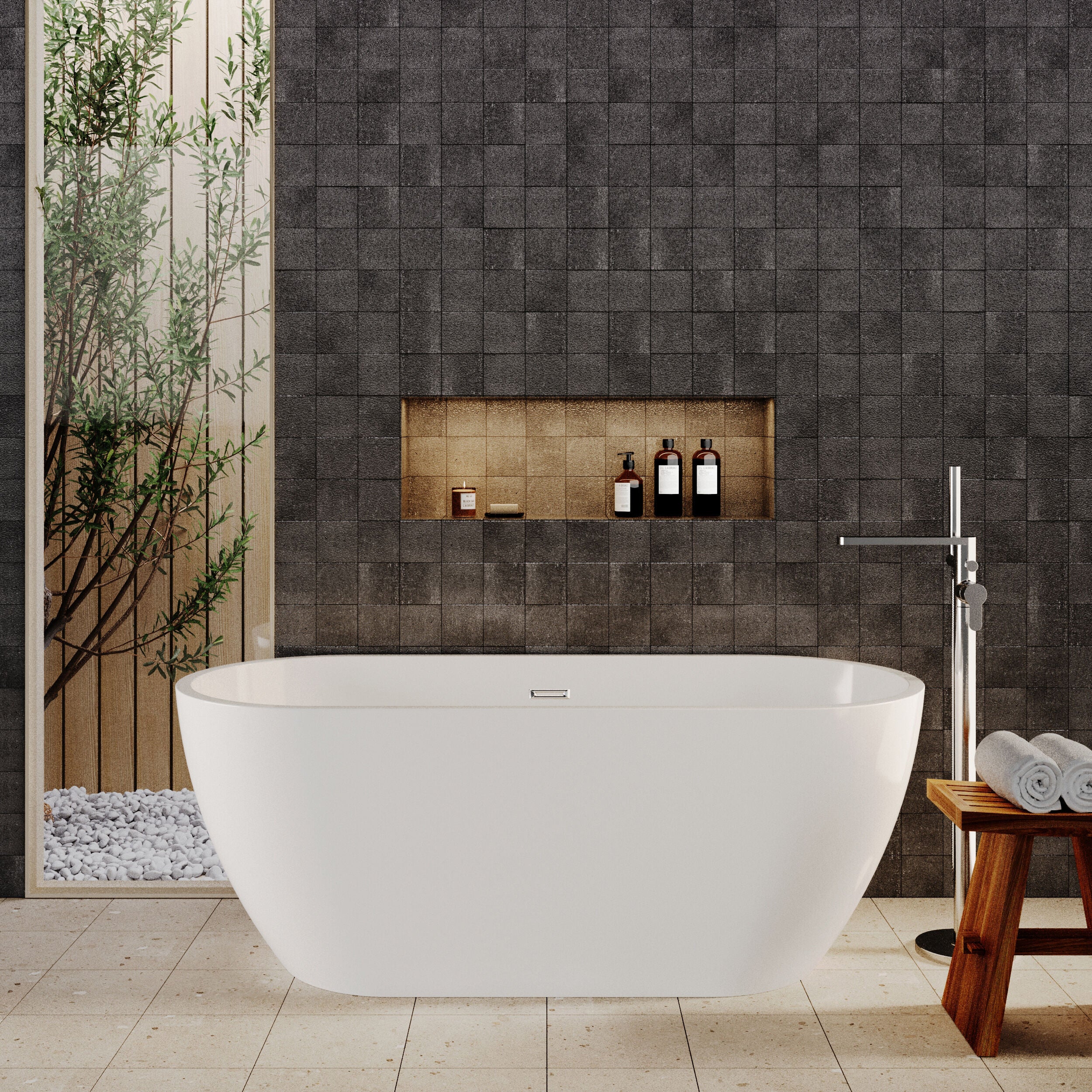Contemporary Oval Freestanding Bath with Waste, Double Ended - Choice of Size - Image 4