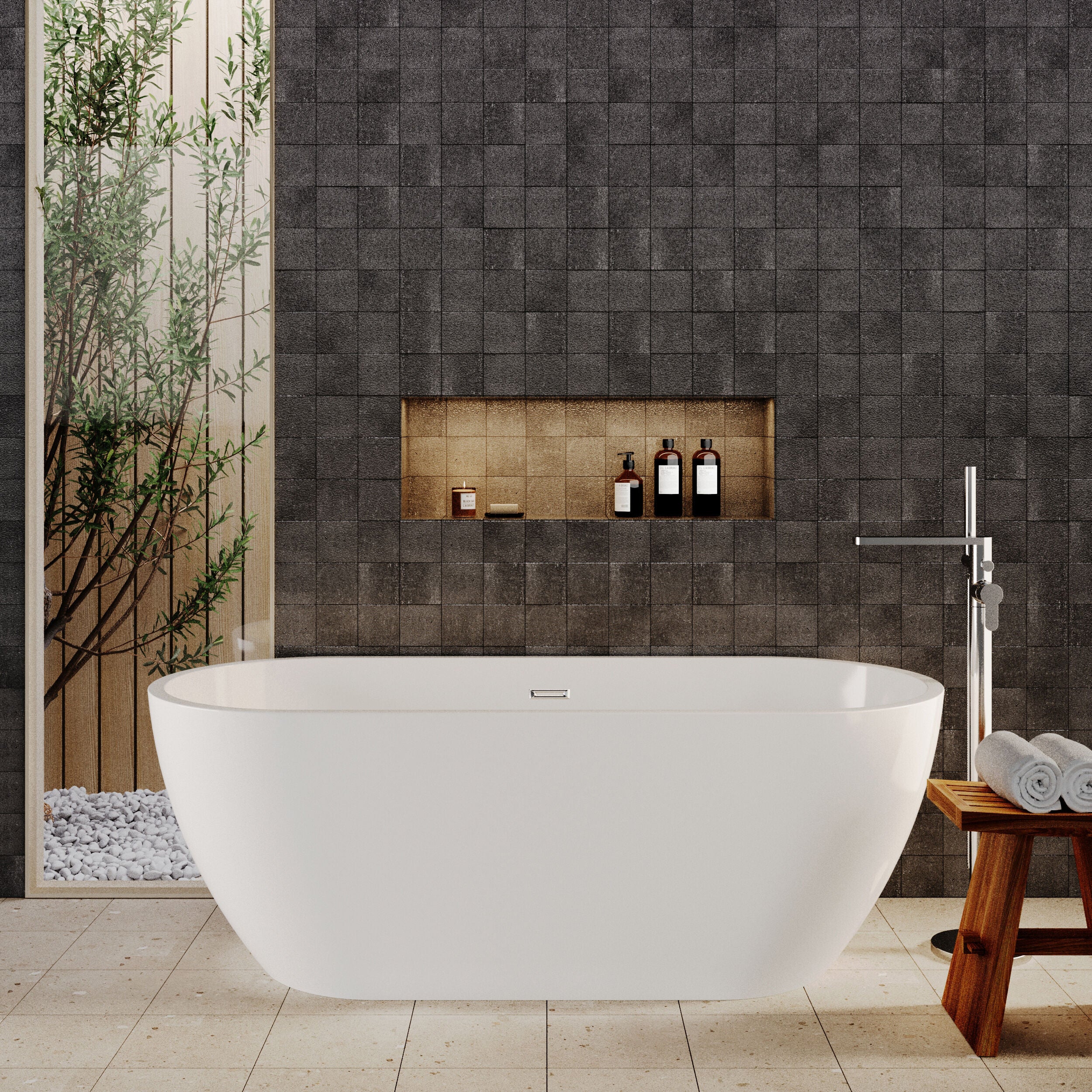 Contemporary Oval Freestanding Bath with Waste, Double Ended - Choice of Size - Image 5