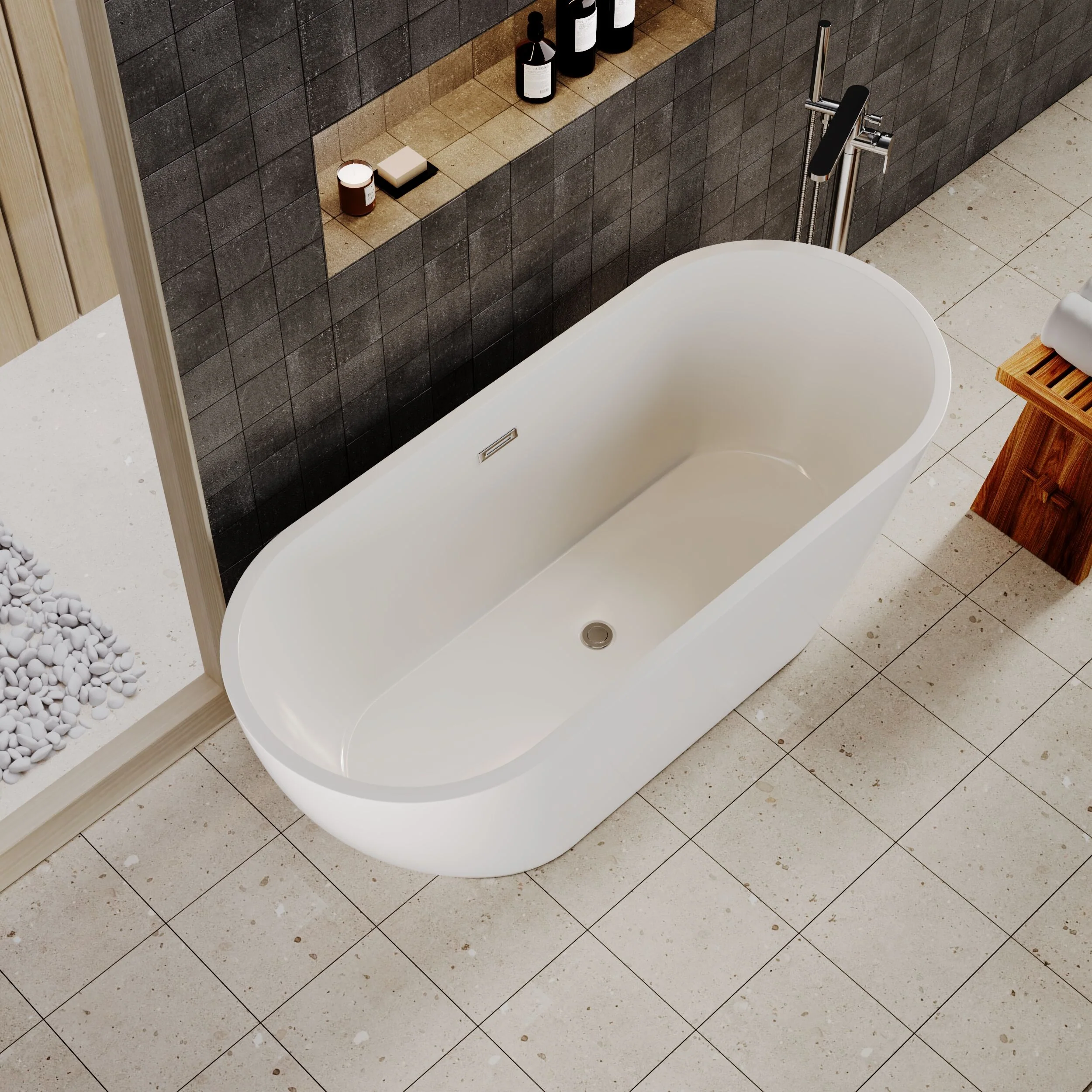 Contemporary Oval Freestanding Bath with Waste, Double Ended - Choice of Size - Image 6