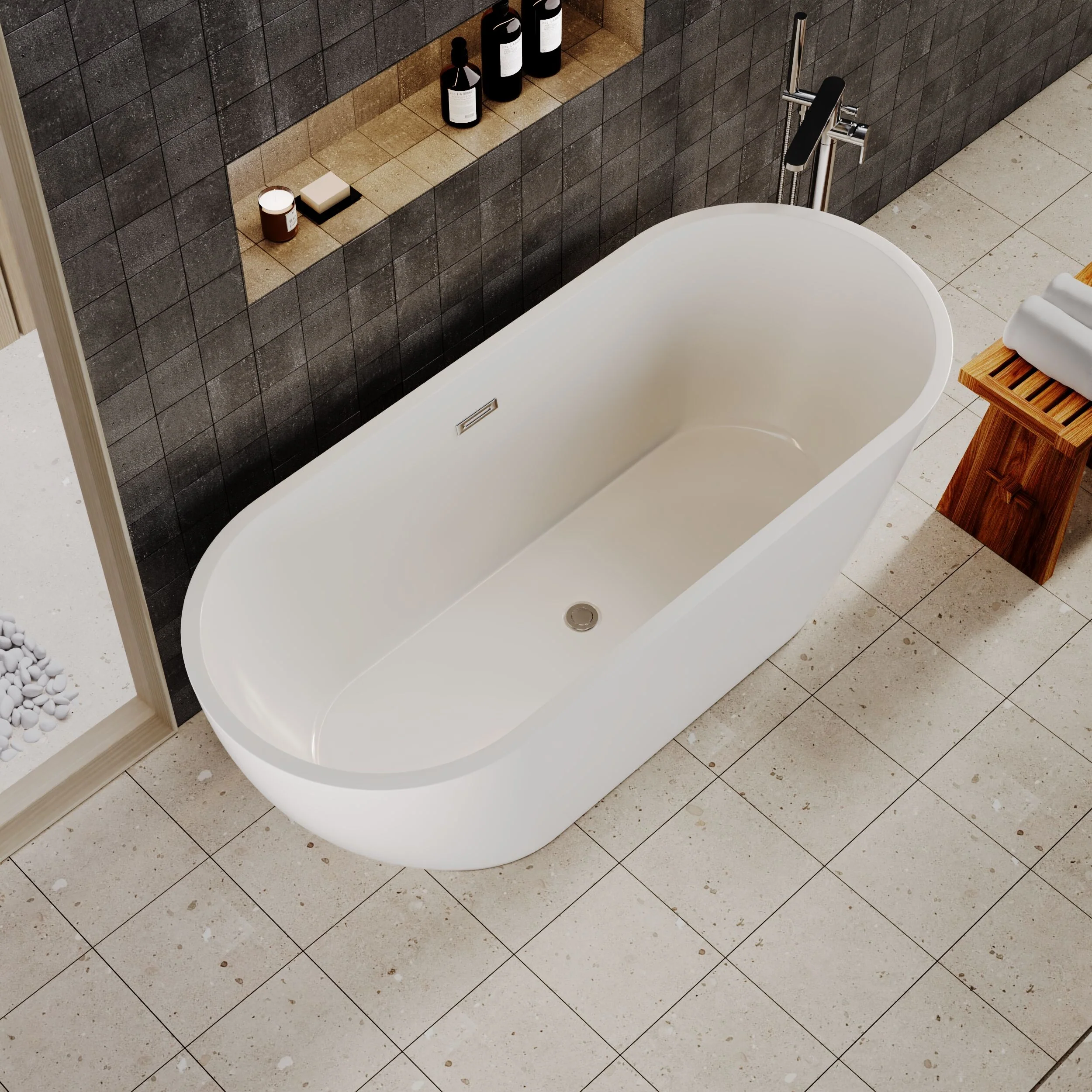Contemporary Oval Freestanding Bath with Waste, Double Ended - Choice of Size - Image 7