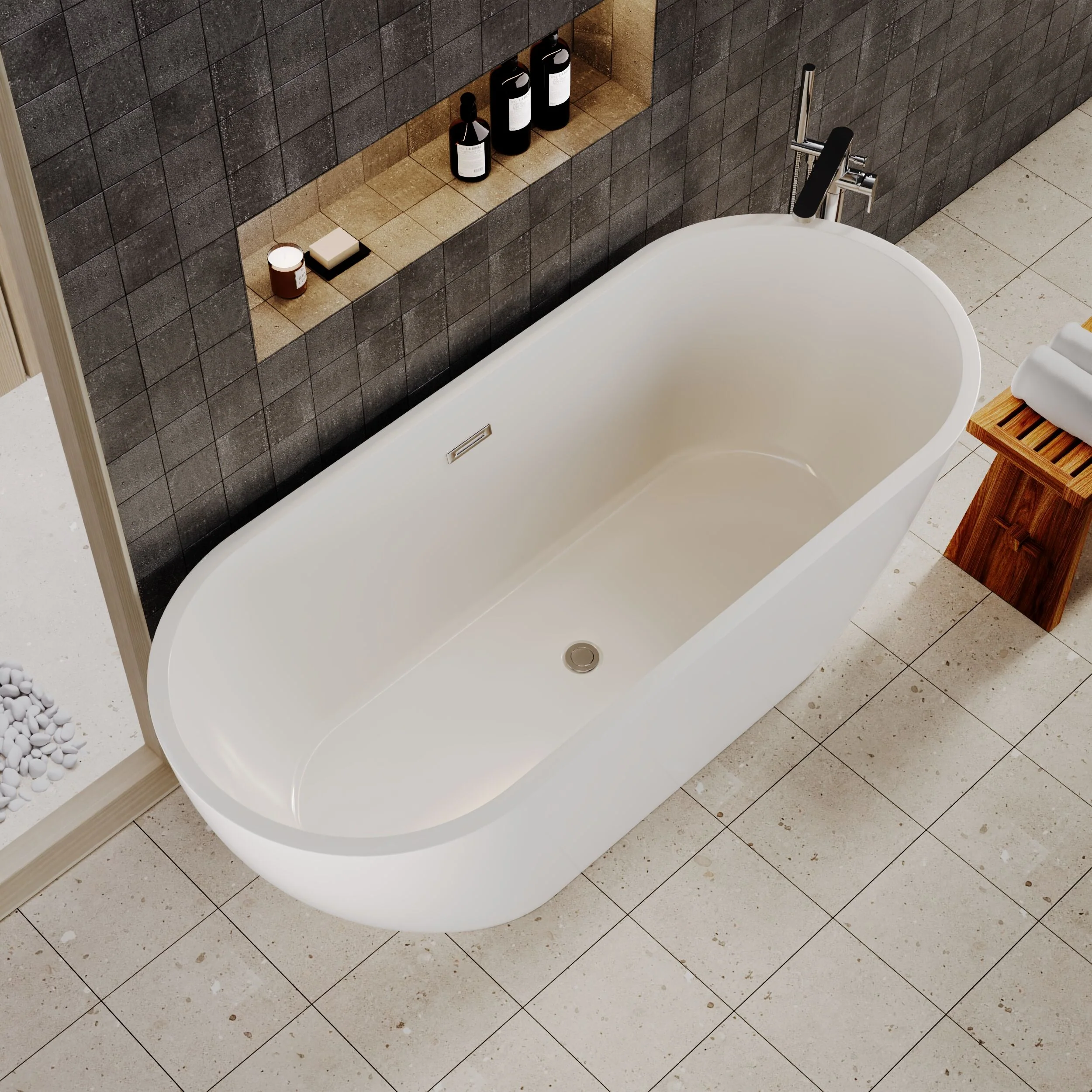 Contemporary Oval Freestanding Bath with Waste, Double Ended - Choice of Size - Image 8