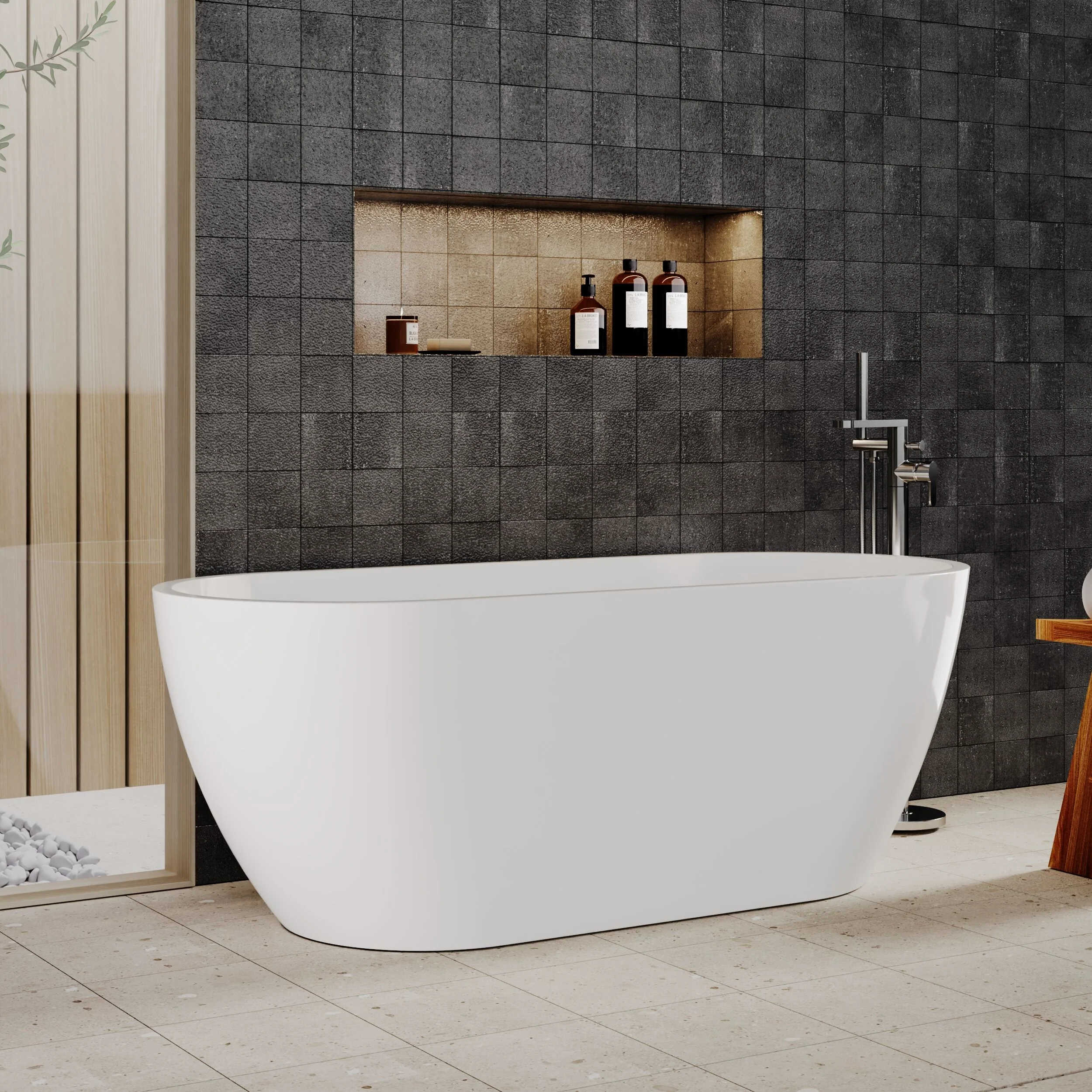 Contemporary Oval Freestanding Bath with Waste, Double Ended - Choice of Size - Image 9