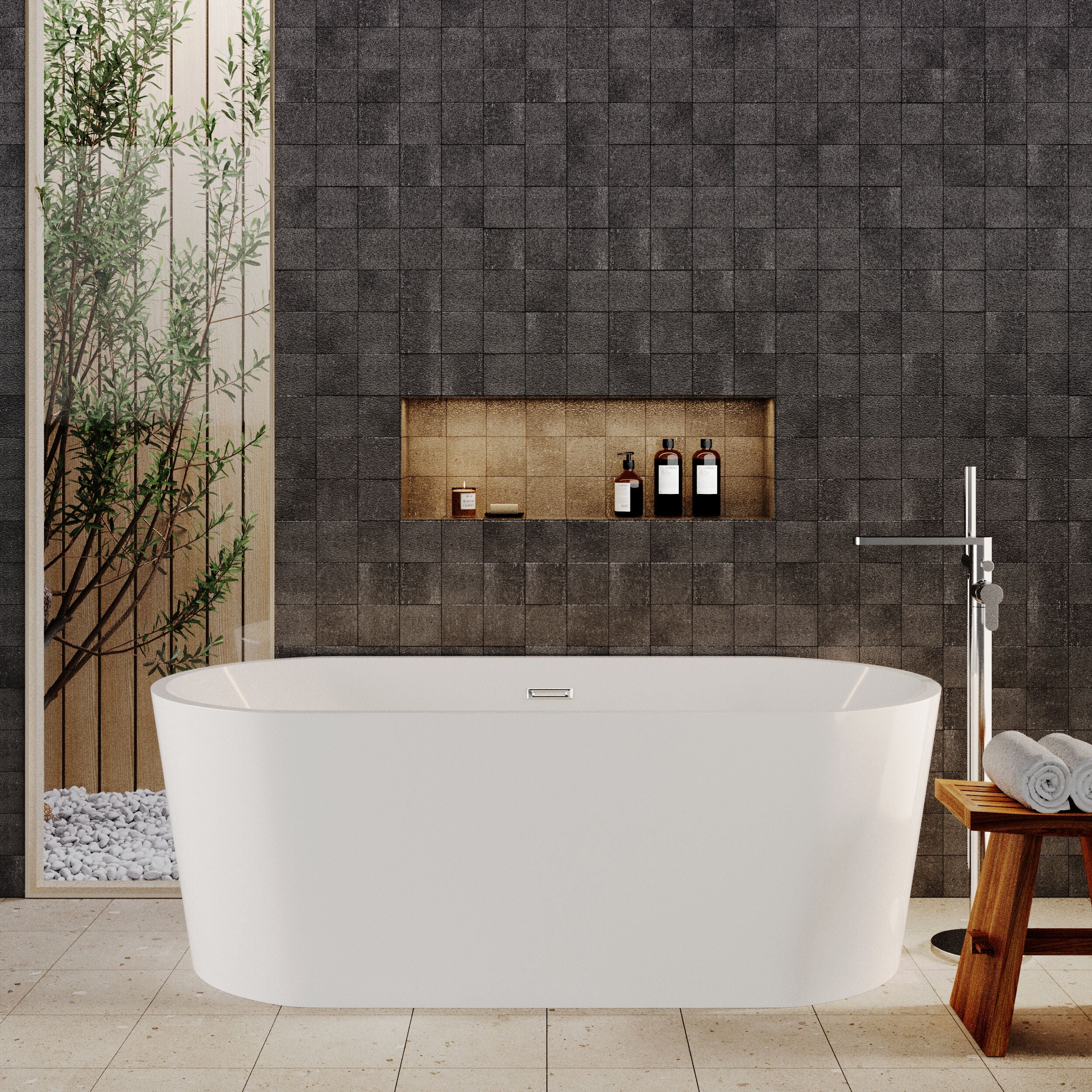 Contemporary Rounded Rectangular Freestanding Bath with Waste - Choice of Size - Image 3