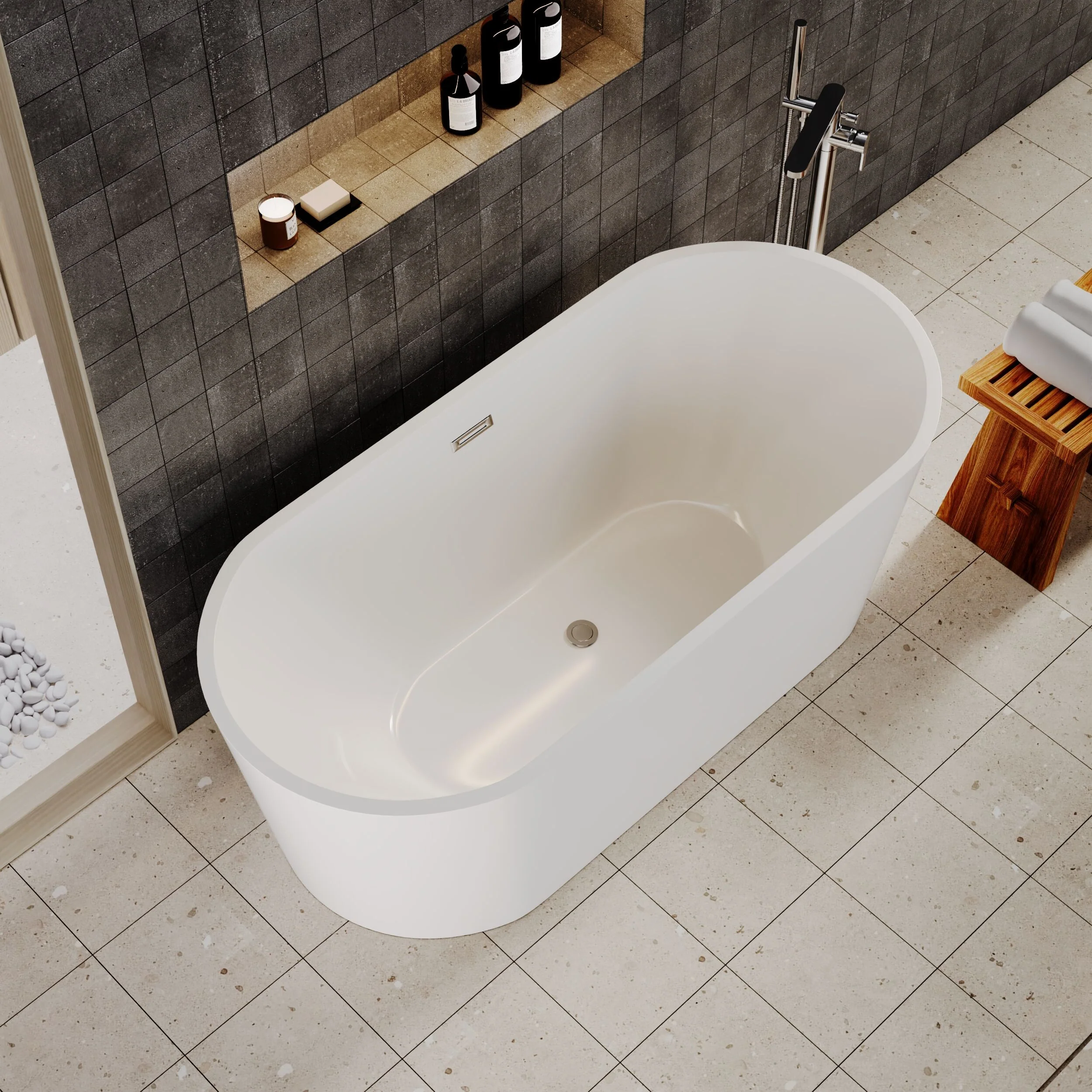 Contemporary Rounded Rectangular Freestanding Bath with Waste - Choice of Size - Image 4