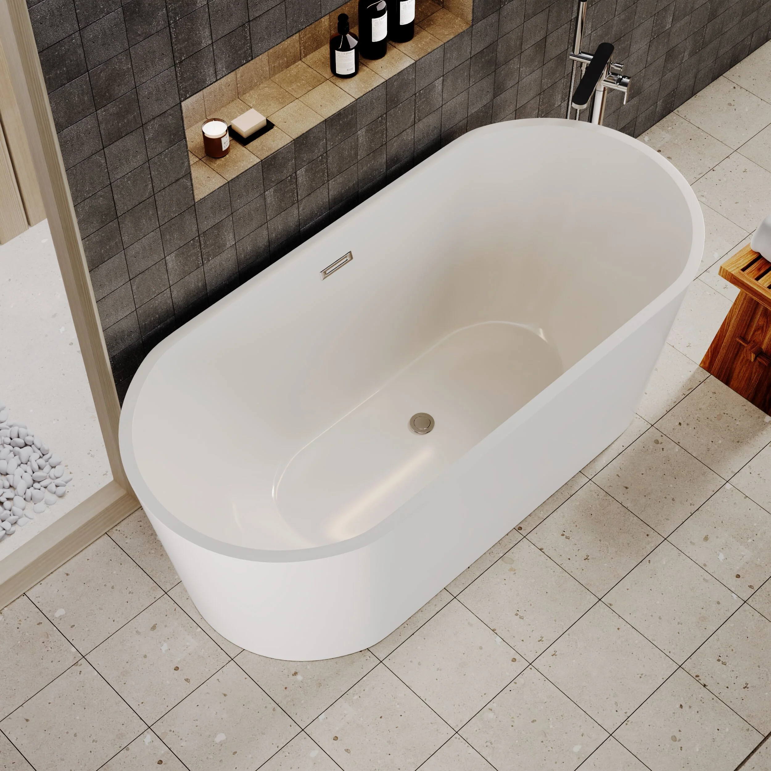 Contemporary Rounded Rectangular Freestanding Bath with Waste - Choice of Size - Image 5