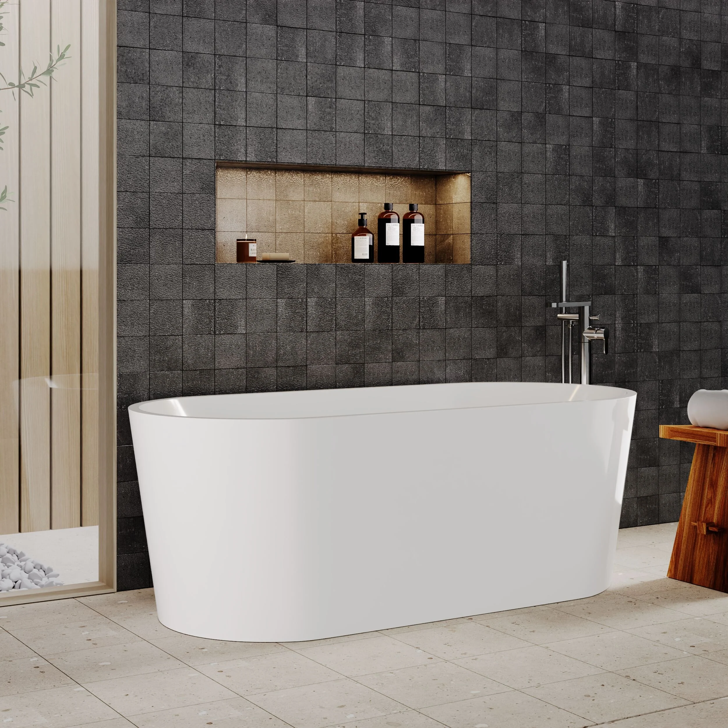 Contemporary Rounded Rectangular Freestanding Bath with Waste - Choice of Size - Image 6