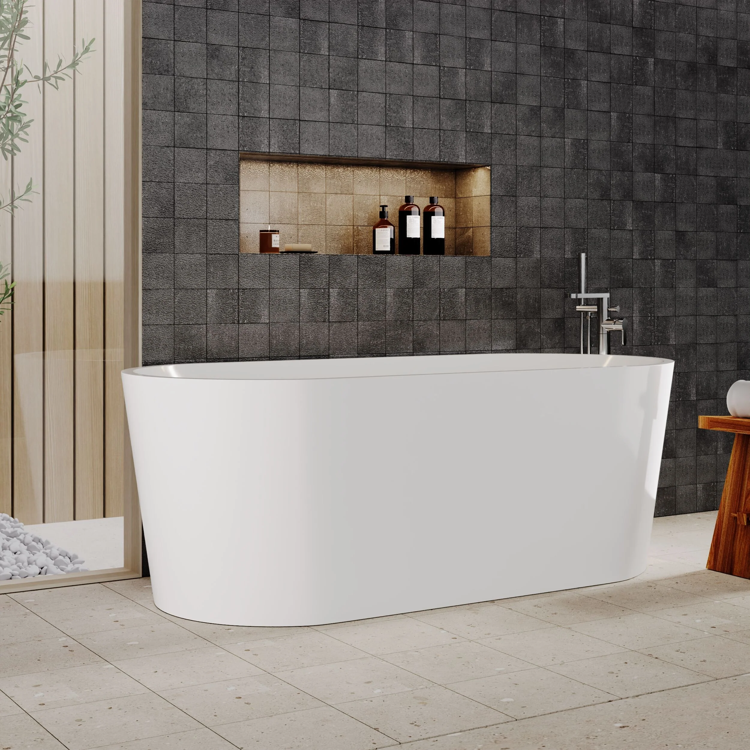 Contemporary Rounded Rectangular Freestanding Bath with Waste - Choice of Size - Image 7