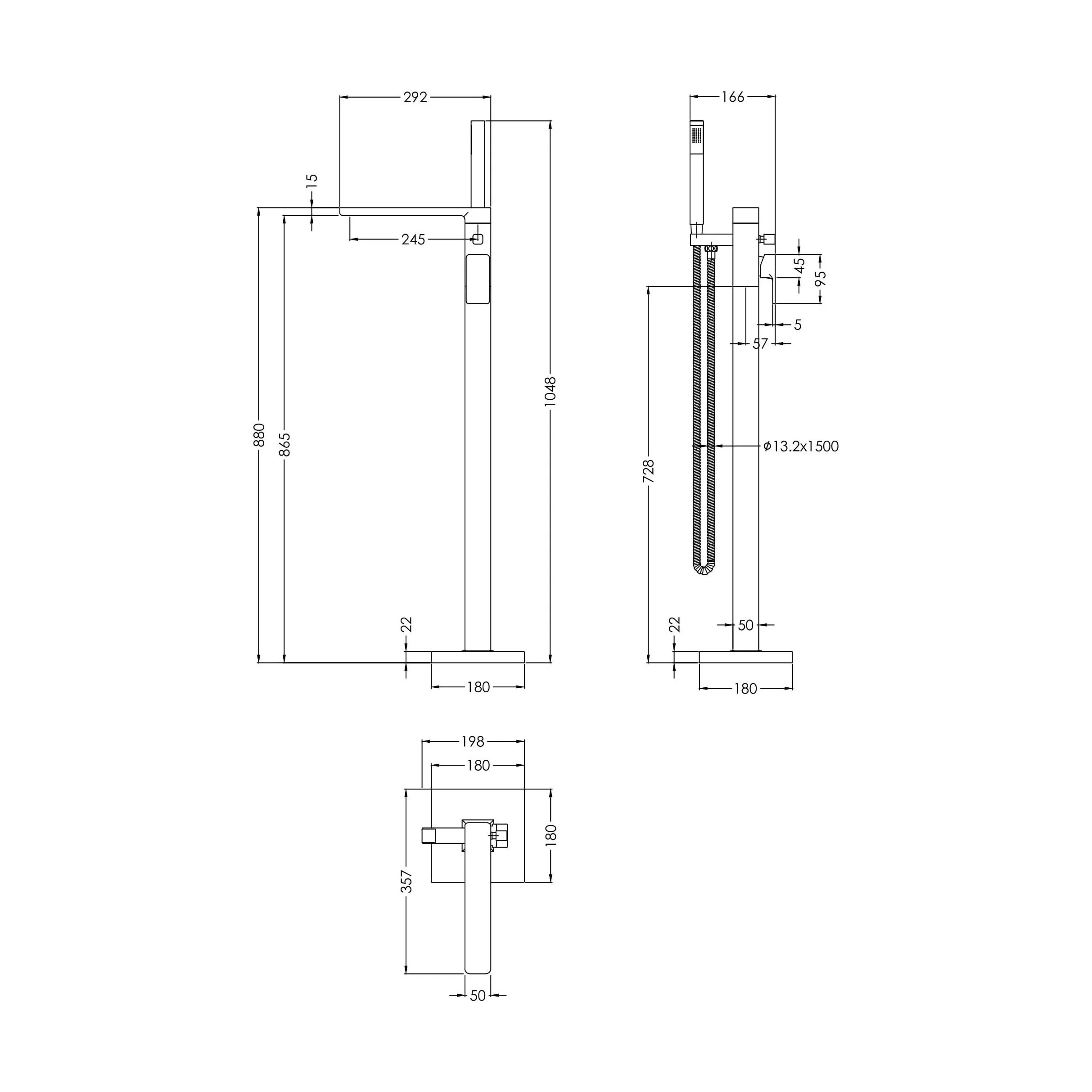 Swinscoe Contemporary Square Freestanding Bath Shower Mixer Tap with Kit - Choice of Colour - Image 22