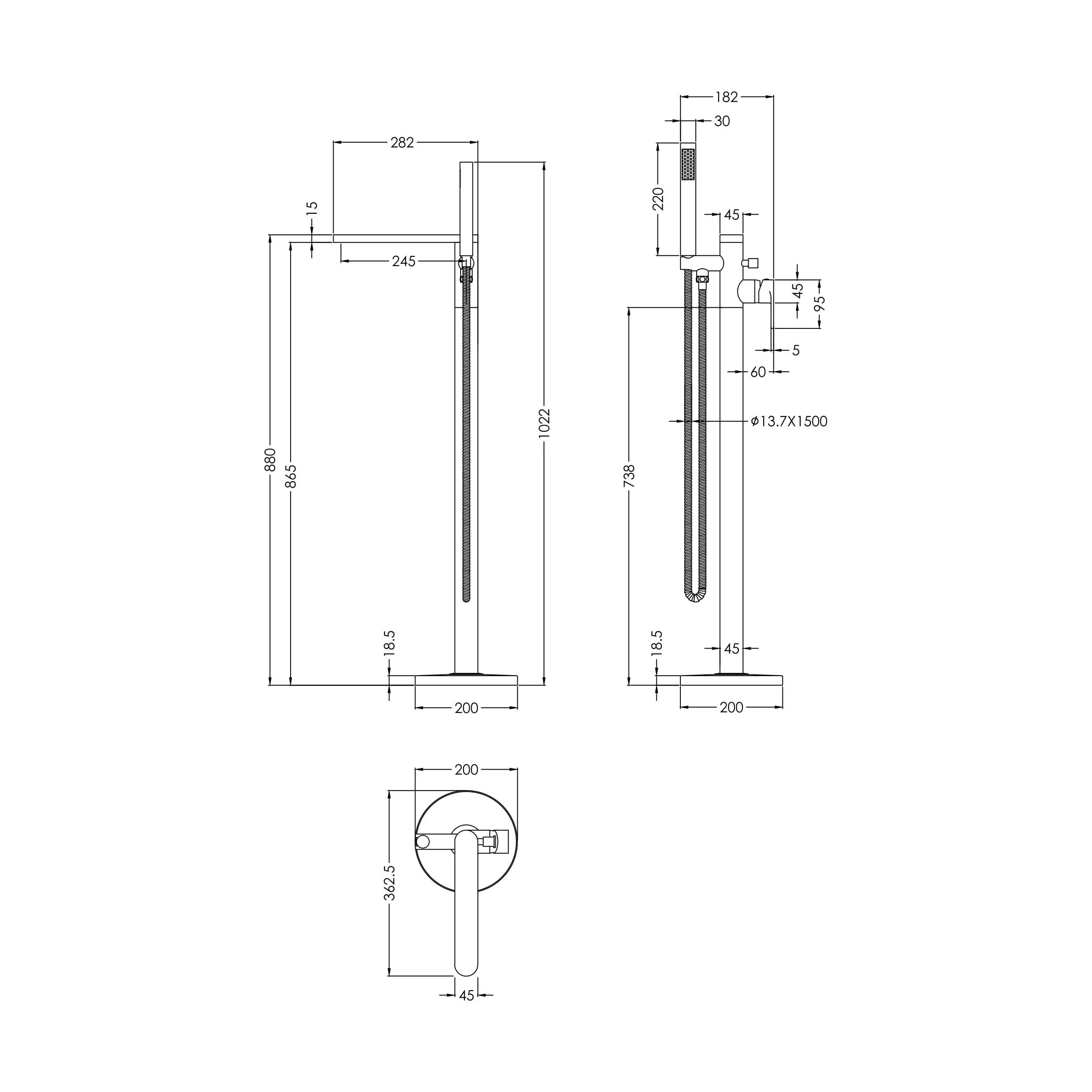 Swinscoe Contemporary Square Freestanding Bath Shower Mixer Tap with Kit - Choice of Colour - Image 24