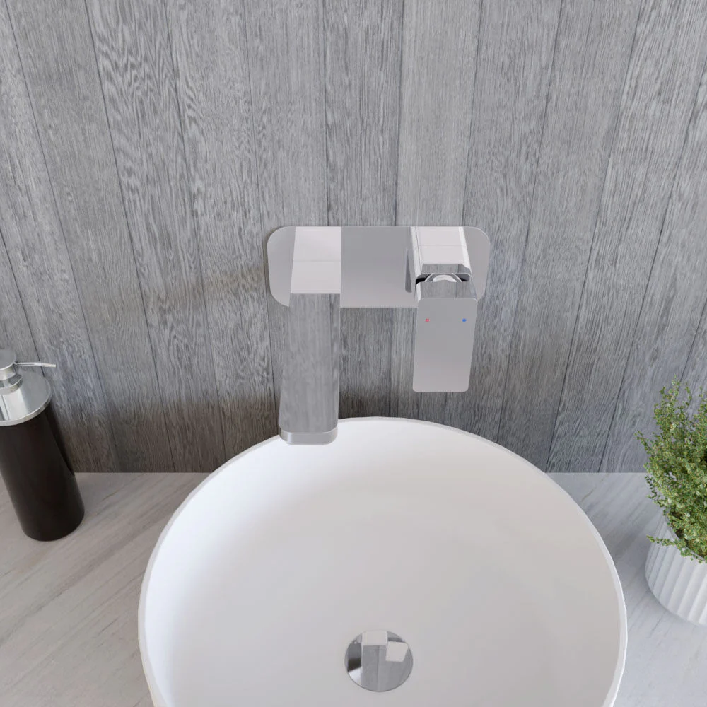 Swinscoe Contemporary Square Wall Mounted 2 Tap Hole Basin Mixer Tap - Choice of Finish - Image 6