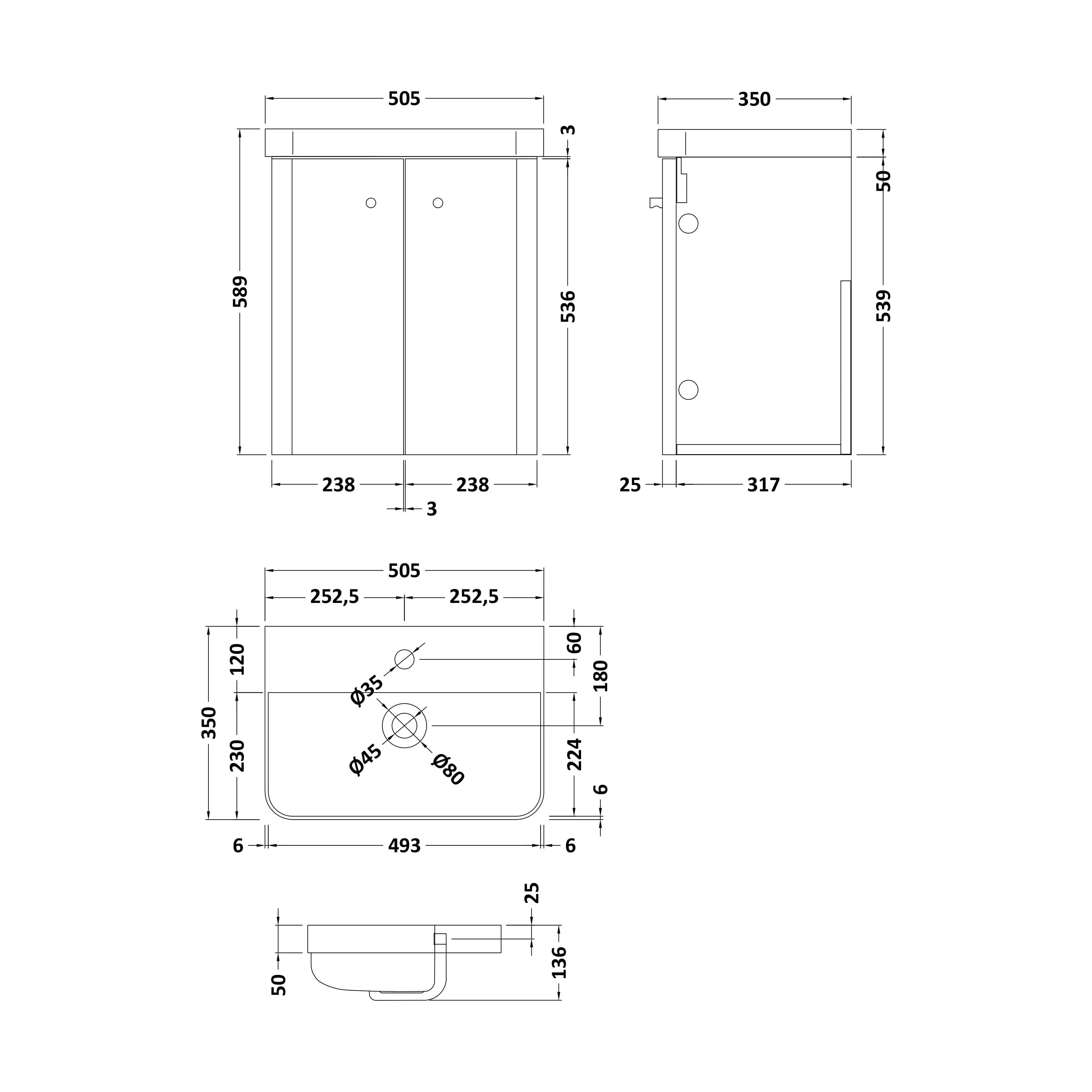 Flashbrook Contemporary Wall Hung 2 Door Vanity Unit with 1 Tap Hole Basin, Choice of Size and Colour - Image 25
