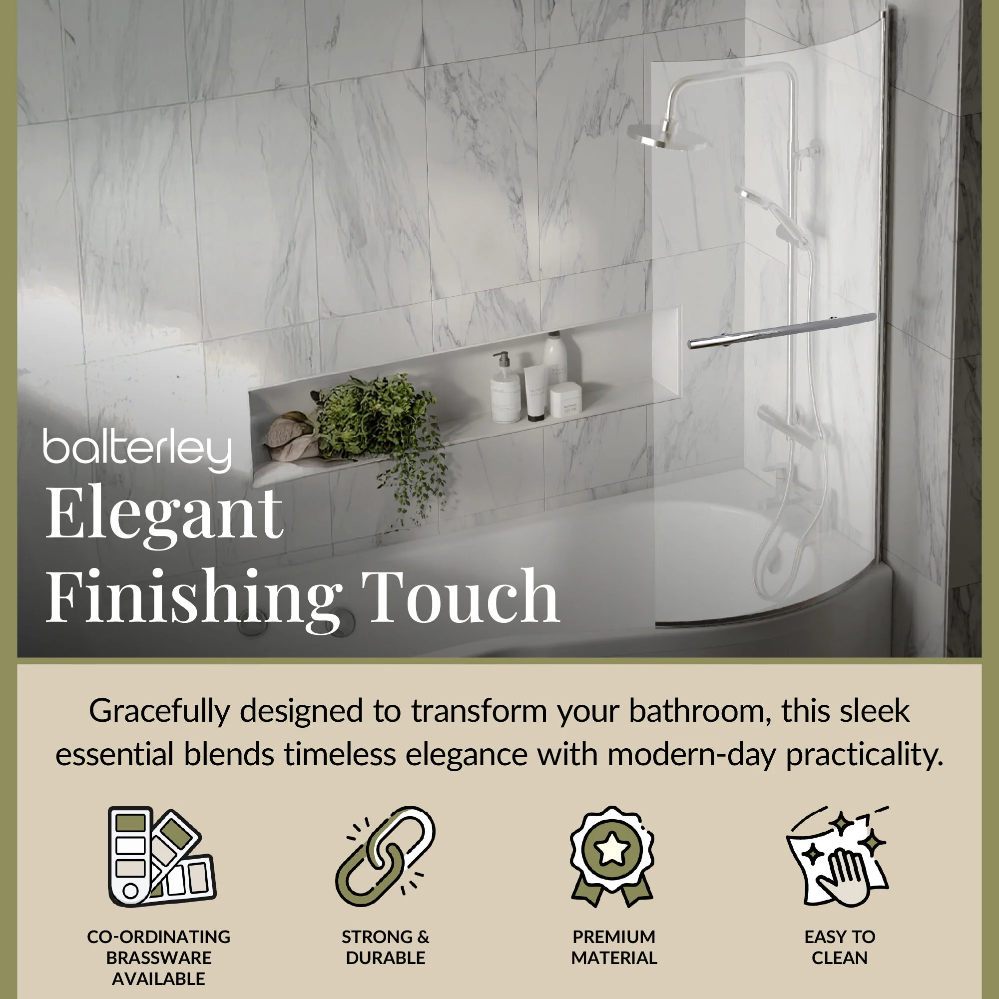Contemporary Curved 6mm Toughened Safety Glass Reversible B-Bath Screen - Image 17