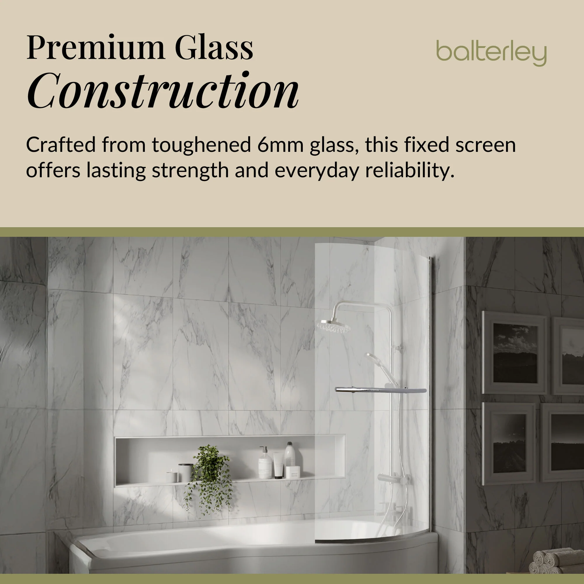 Contemporary Curved 6mm Toughened Safety Glass Reversible B-Bath Screen - Image 4