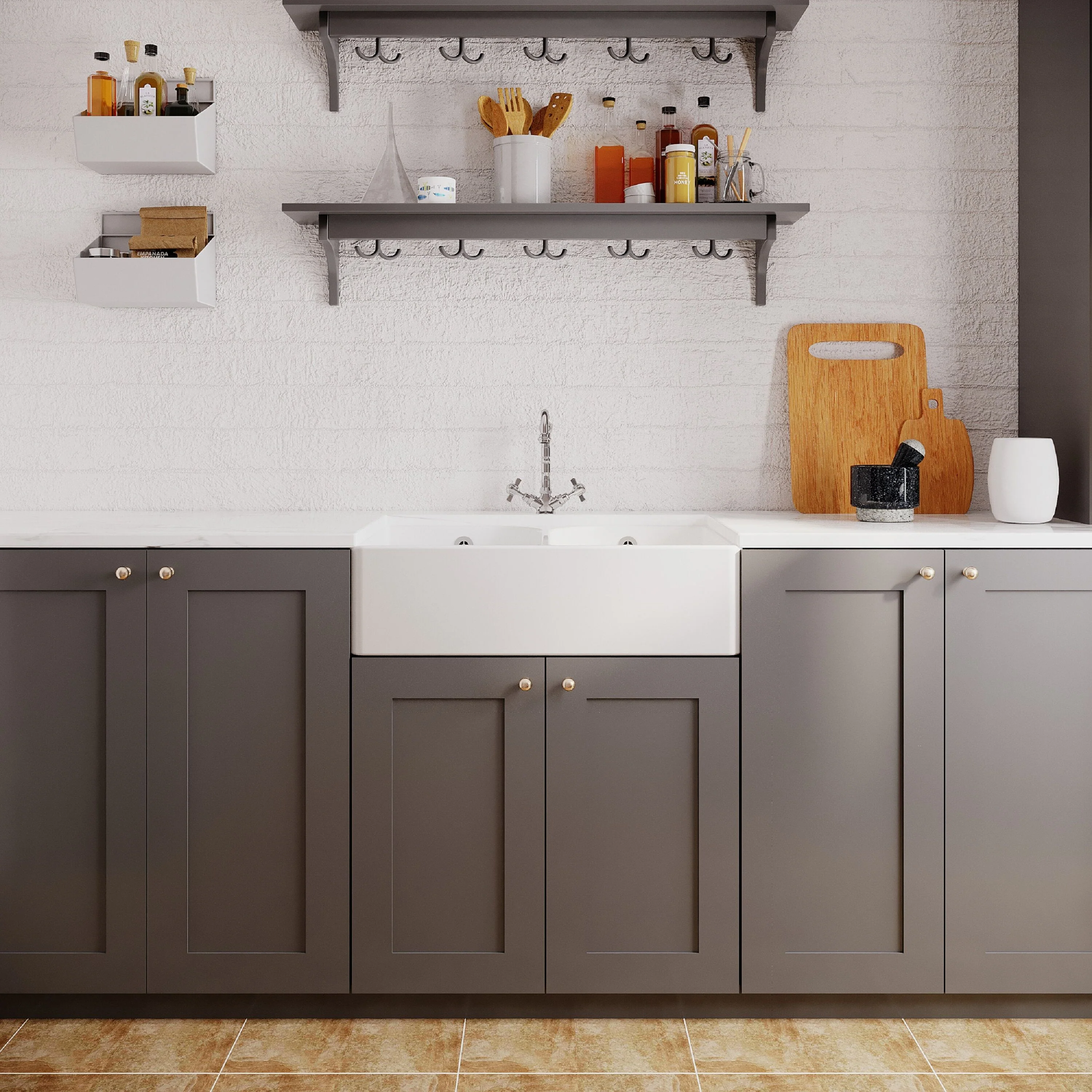 Double Bowl Butler Sink with Overflow - Choice of Tap and Waste - 795mm - Image 9