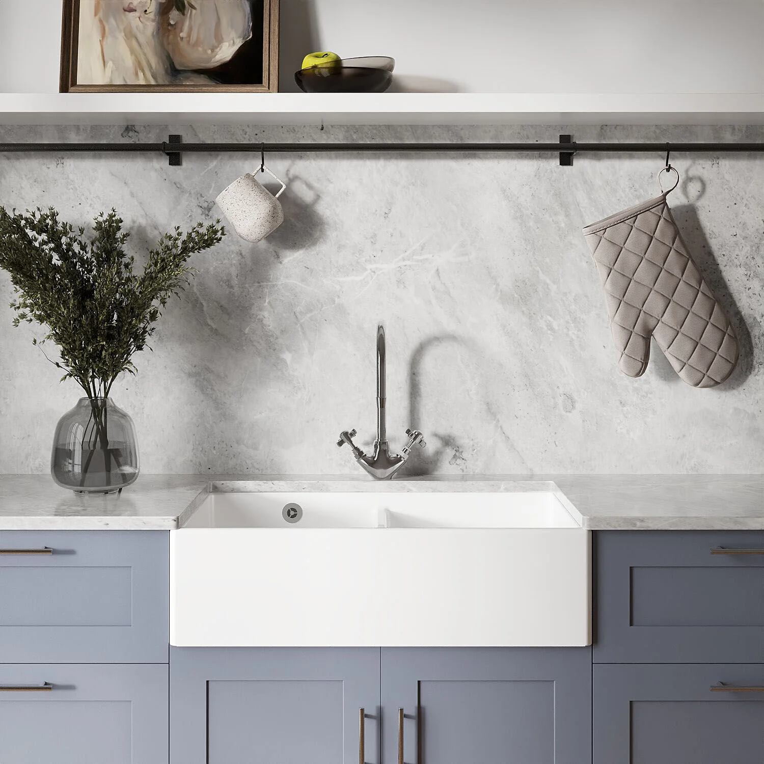 Double Bowl Fireclay Butler Kitchen Sink with Stepped Weir and Overflow - 795mm - Choice of Wastes - Image 5