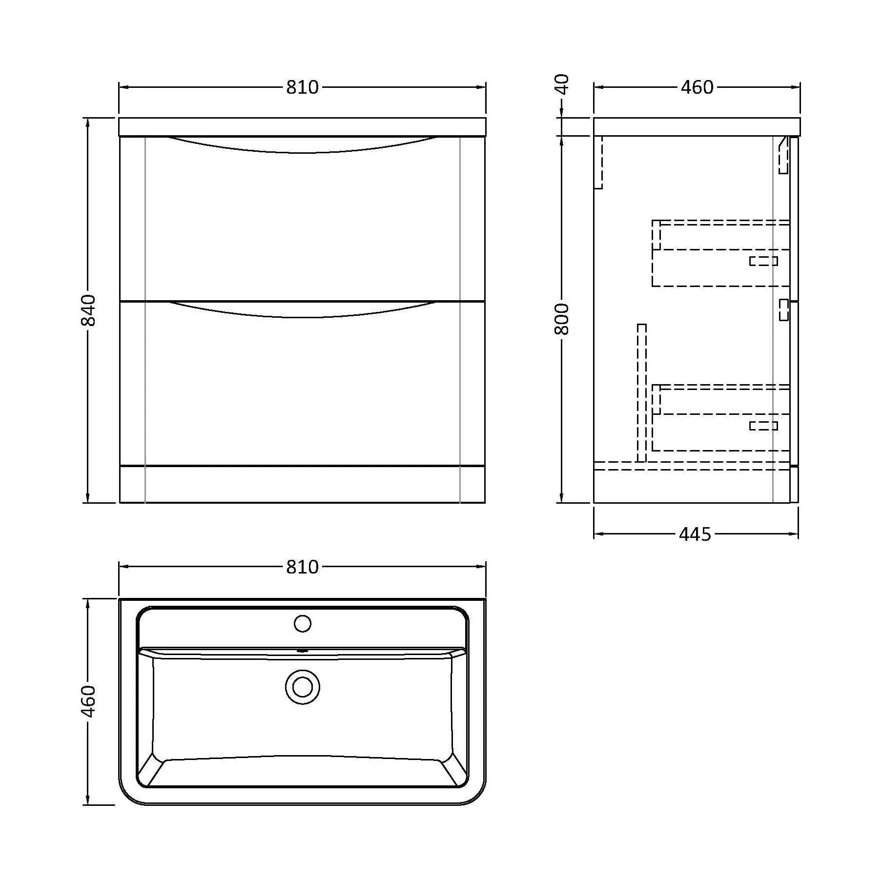 Dunwood Contemporary 2 Drawer Floor Standing Vanity Unit with Basin, Satin Green, 800mm - Image 3