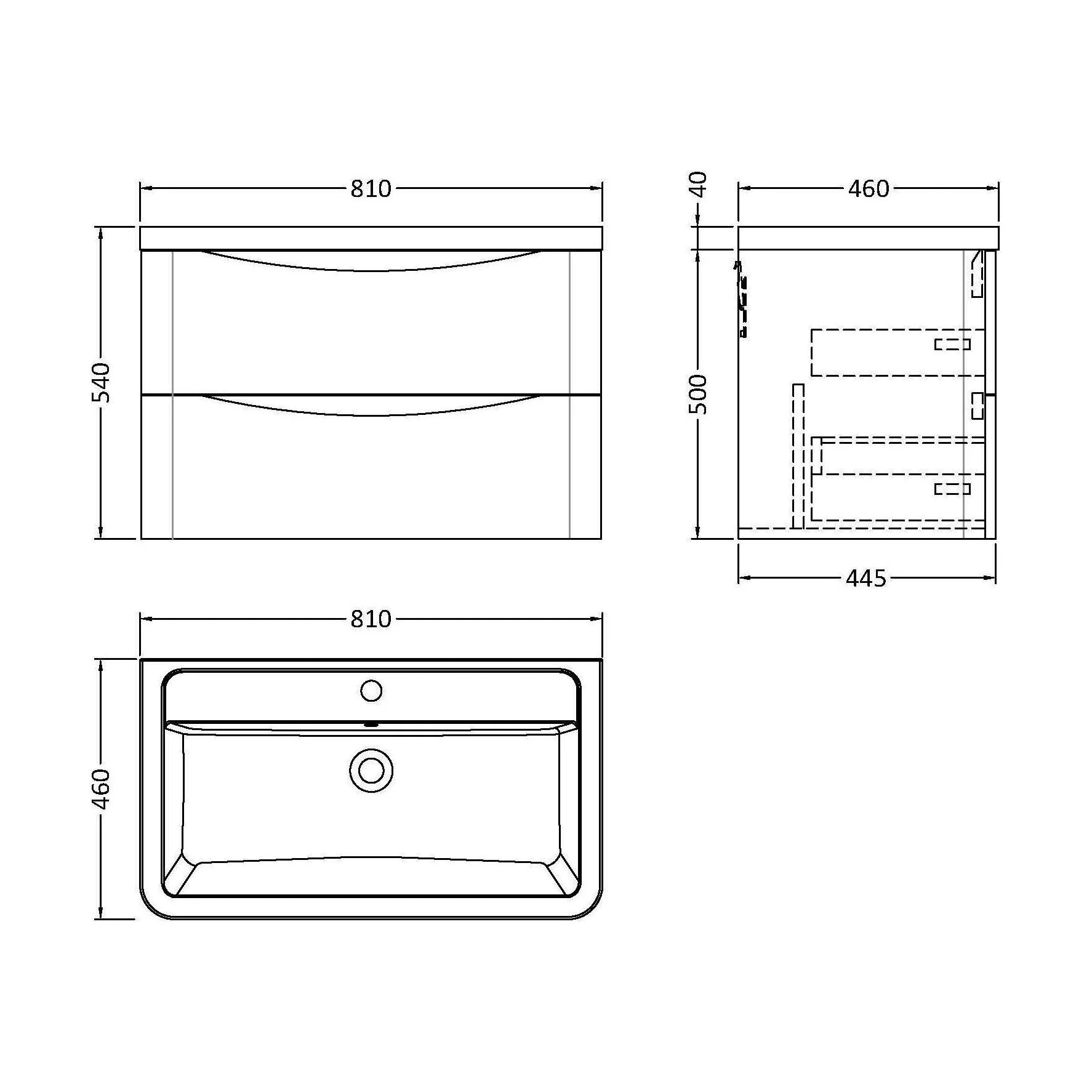 Dunwood Contemporary 2 Drawer Wall Hung Vanity Unit with Basin, Satin Blue, 800mm - Image 3