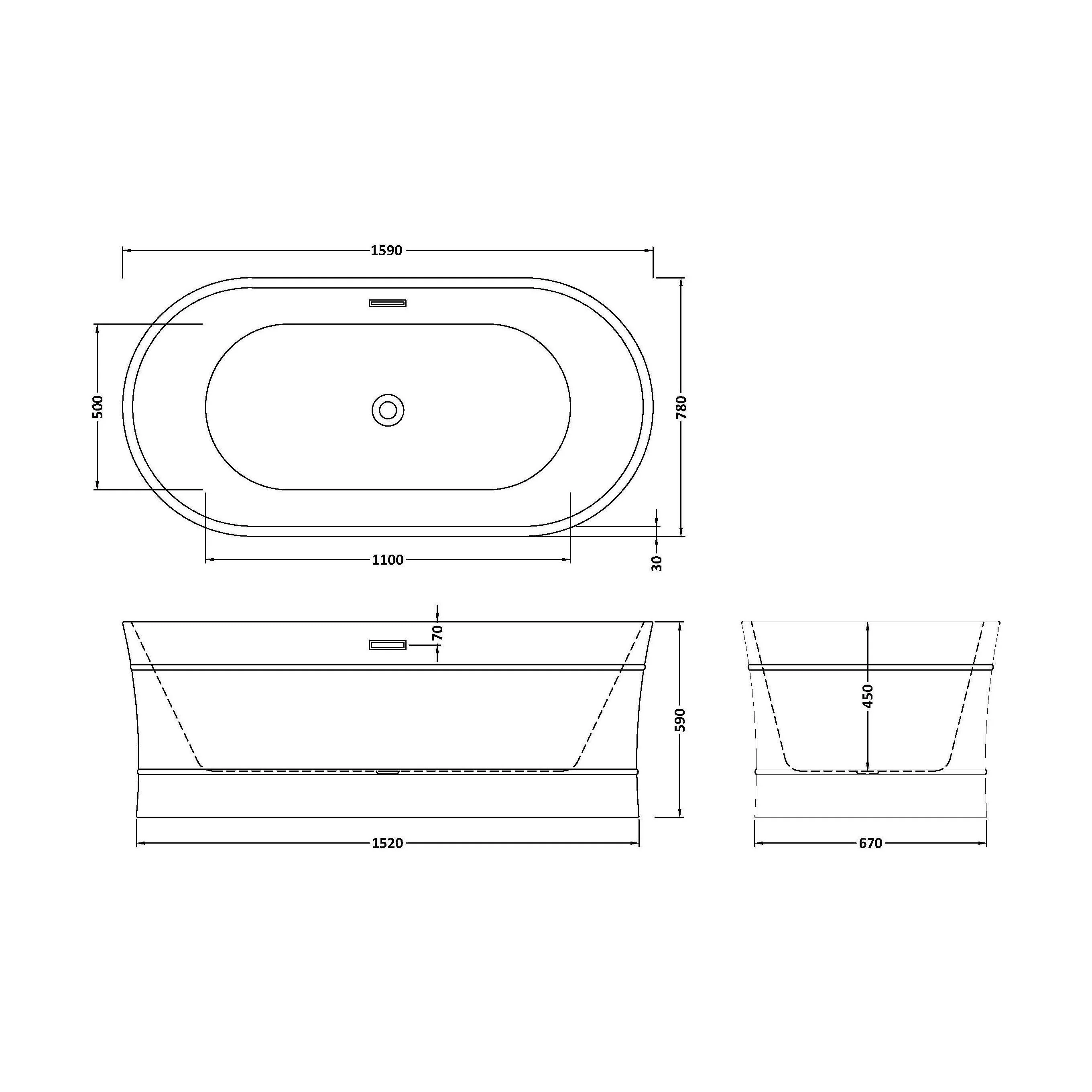 Contemporary Elegant Oval Freestanding Modern Double Ended Bath with Layered Rim Design - Choice of Size - Image 10
