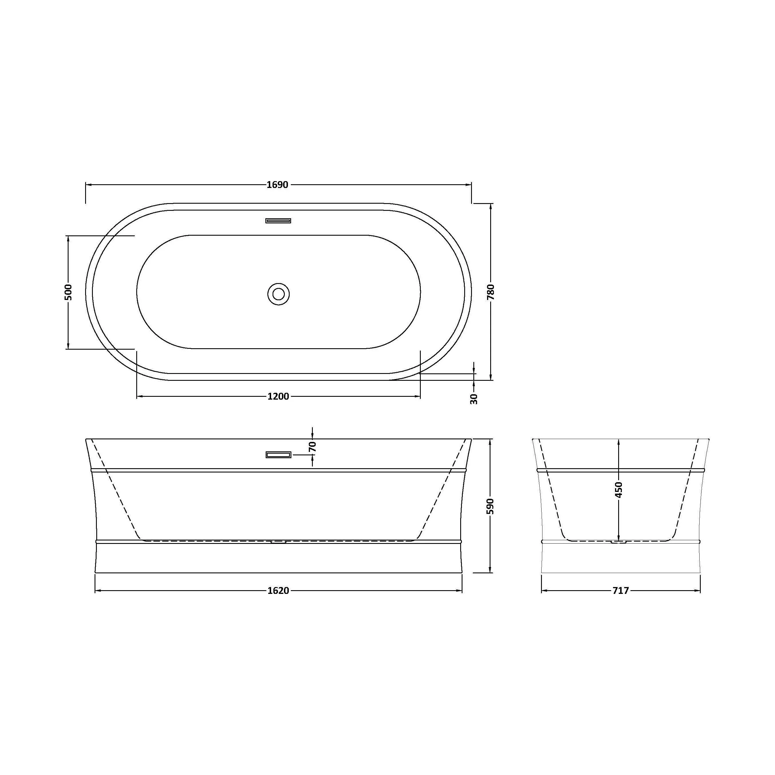 Contemporary Elegant Oval Freestanding Modern Double Ended Bath with Layered Rim Design - Choice of Size - Image 11