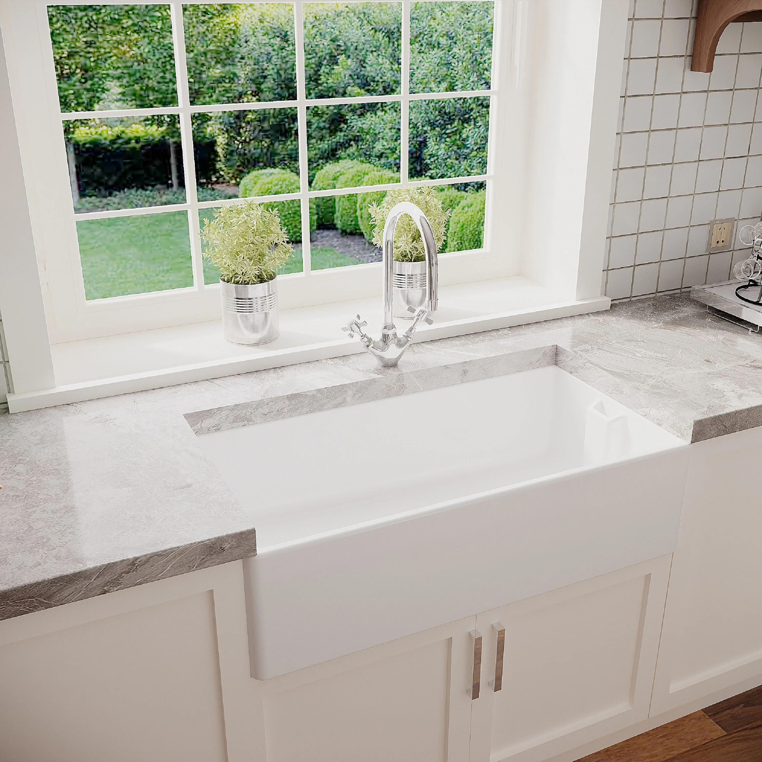Single Bowl Fireclay Ceramic Belfast Kitchen Sink Bundle with Overflow Mono Sink Mixer Tap & Waste - Image 4