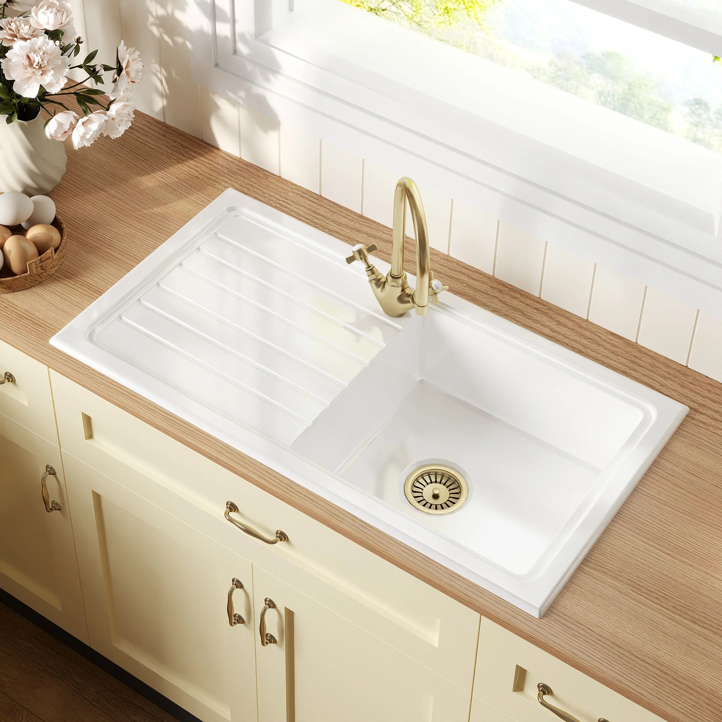 101cm Inset Counter Top Fireclay Ceramic Kitchen Sink - Multiple Options Available - Image 15