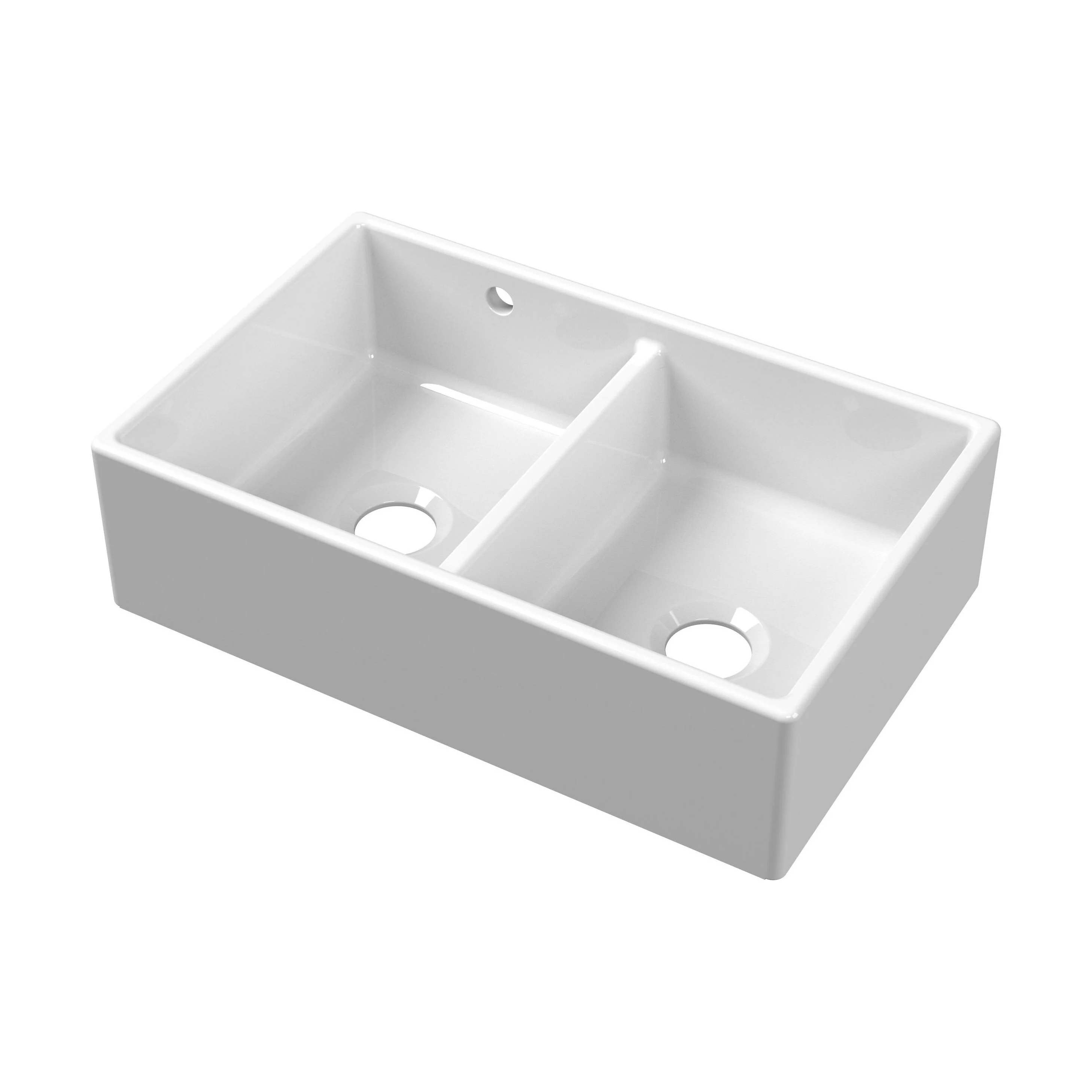 Double Bowl Fireclay Butler Kitchen Sink with Stepped Weir and Overflow - 795mm - Image 4