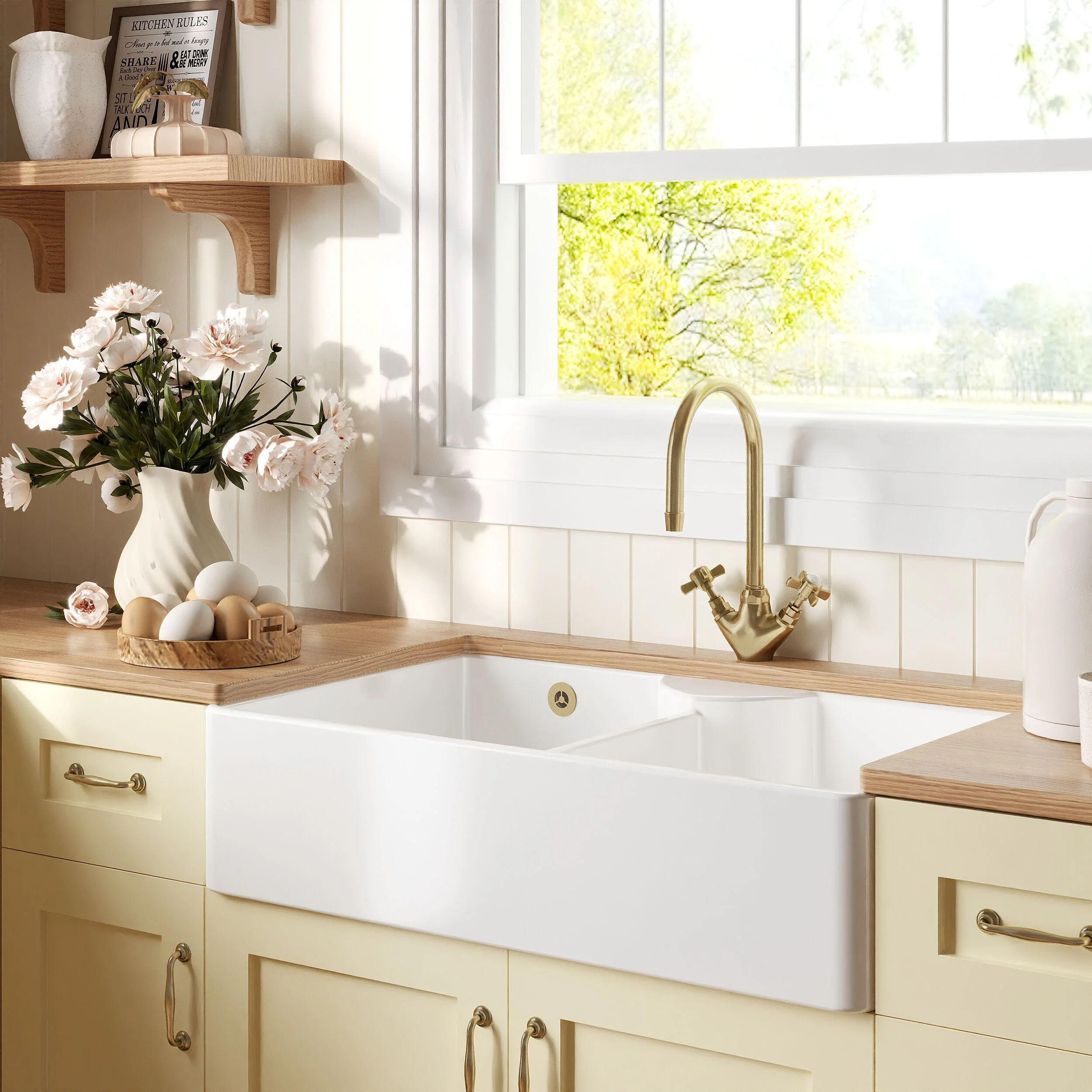 Double Bowl Fireclay Ceramic Stepped Weir Butler Kitchen Sink - Multiple Styles Available - Image 11
