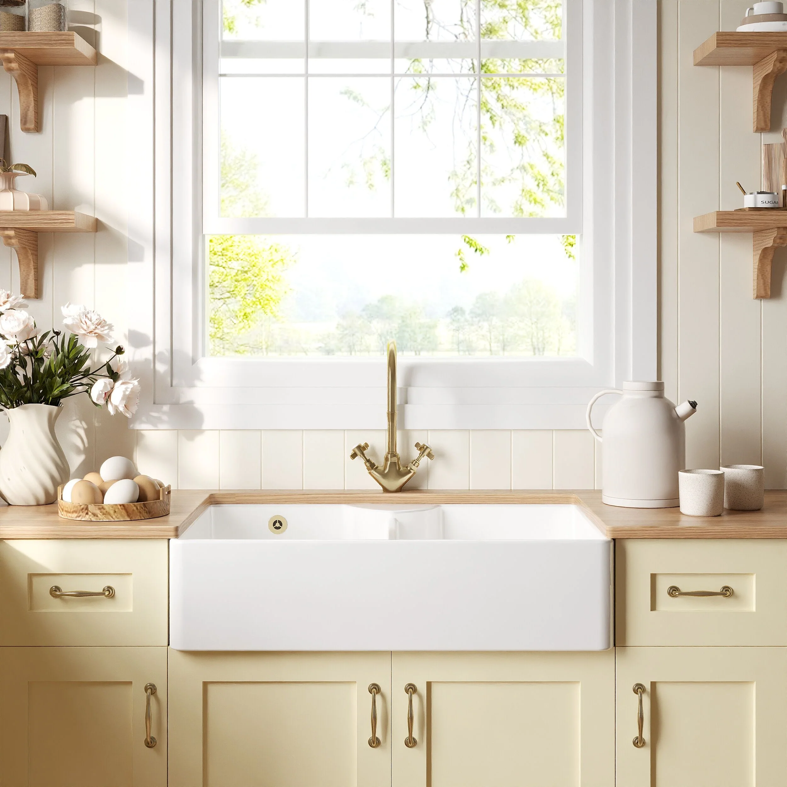 Double Bowl Fireclay Ceramic Stepped Weir Butler Kitchen Sink - Multiple Styles Available - Image 5