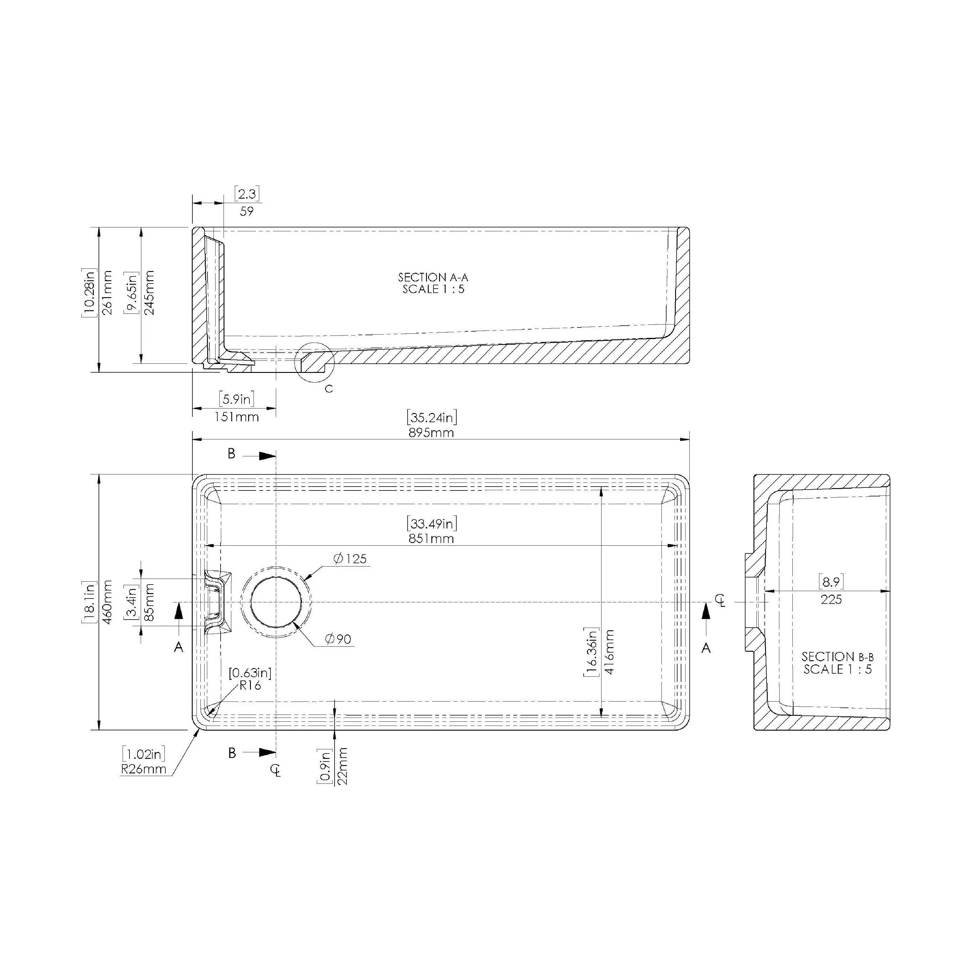 Traditional Fireclay Kitchen Bundle: 1 Bowl Belfast Sink with Strainer Waste & Bridge Lever Mixer Tap, 895mm - Brushed Brass - Image 5