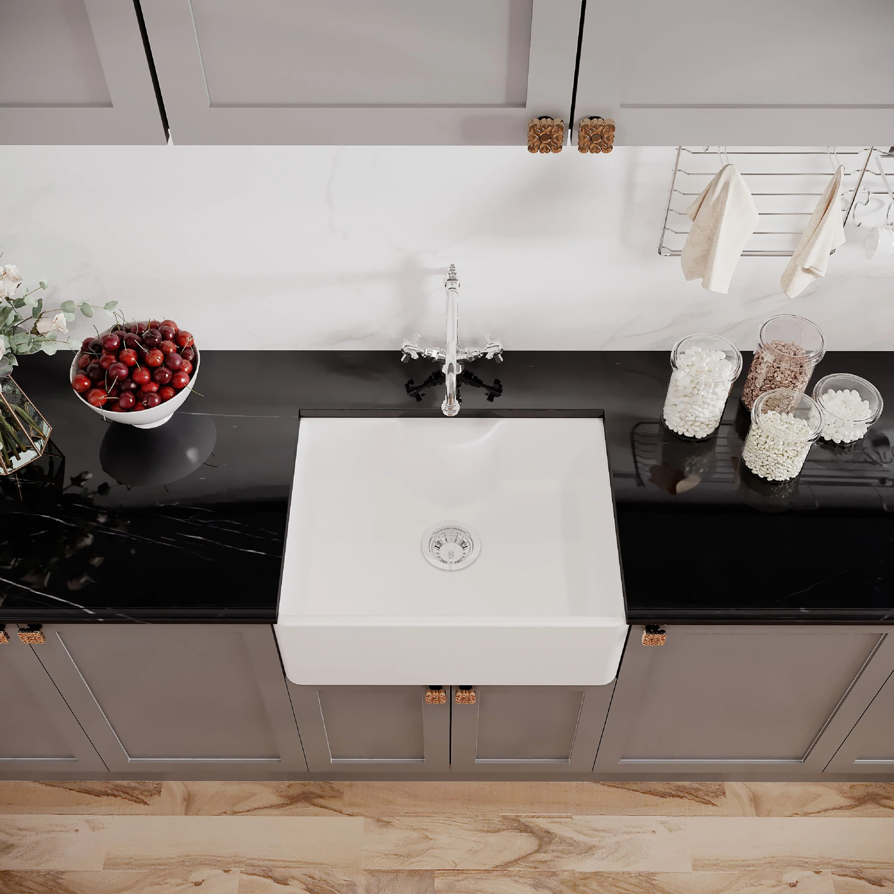 Single Bowl Fireclay Ceramic Butler Kitchen Sink Bundle Waste & French Tap - Image 3