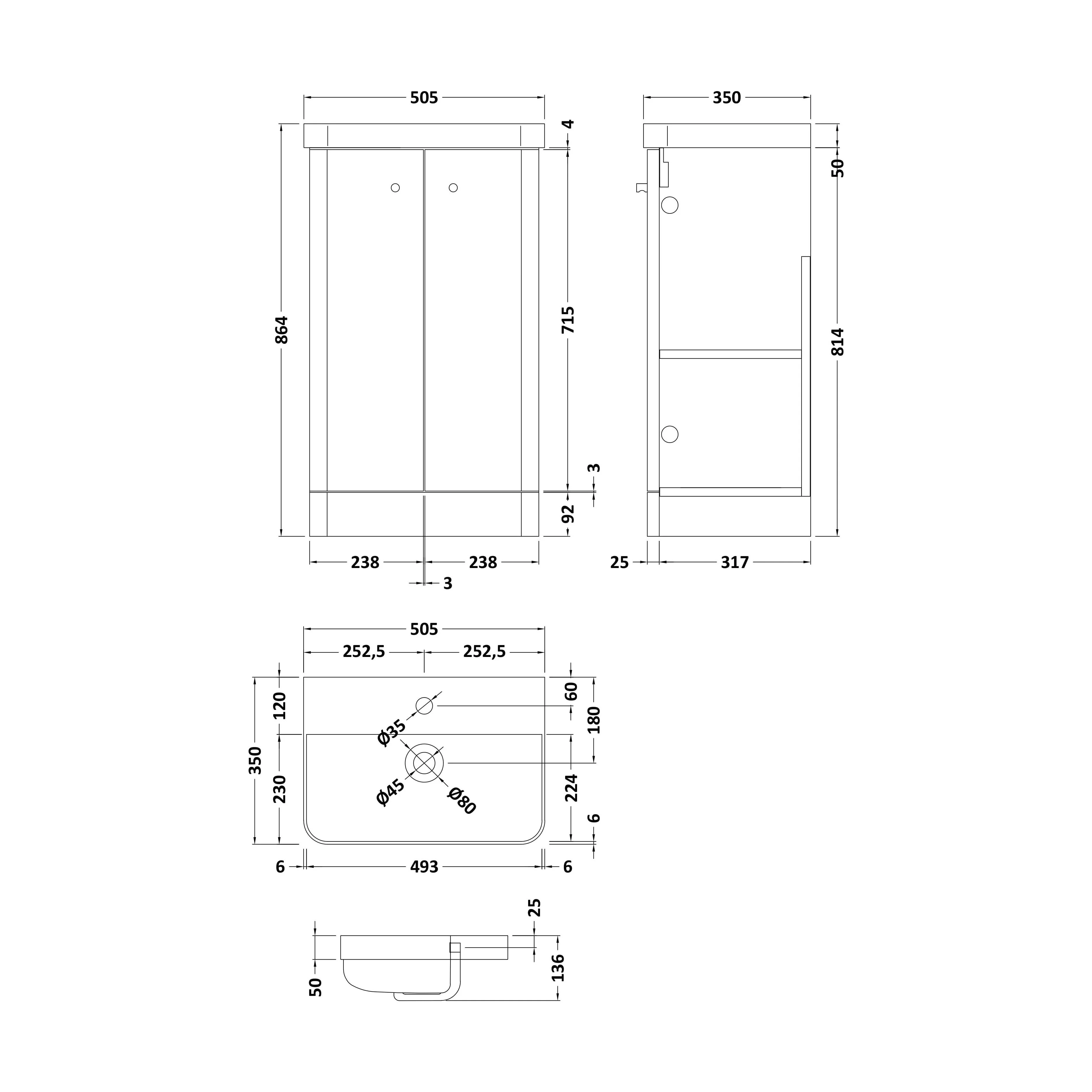 Flashbrook Contemporary Floor Standing 2 Door Vanity Unit with 1 Tap Hole Ceramic Basin - Choice of Size and Finish - Image 25