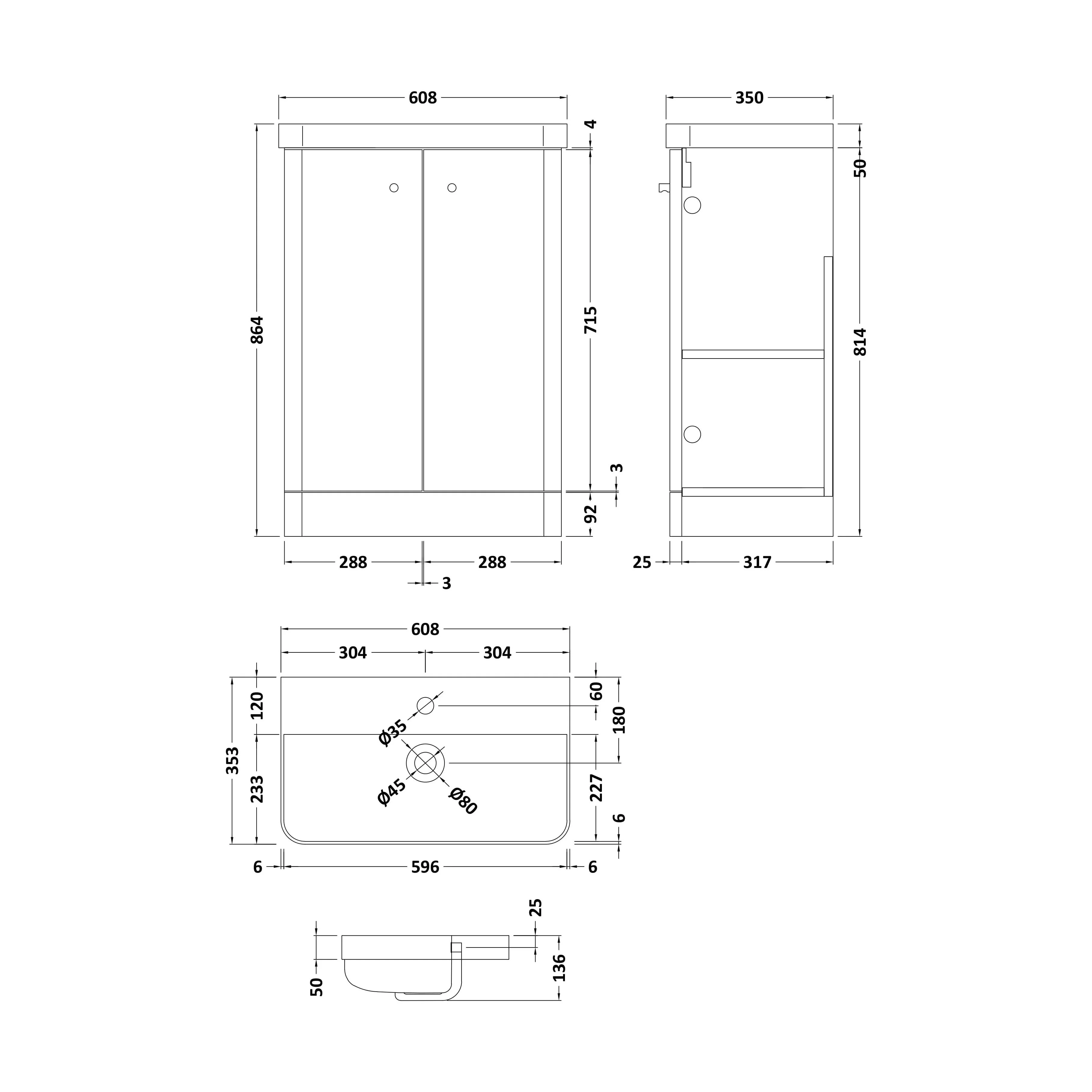 Flashbrook Contemporary Floor Standing 2 Door Vanity Unit with 1 Tap Hole Ceramic Basin - Choice of Size and Finish - Image 26