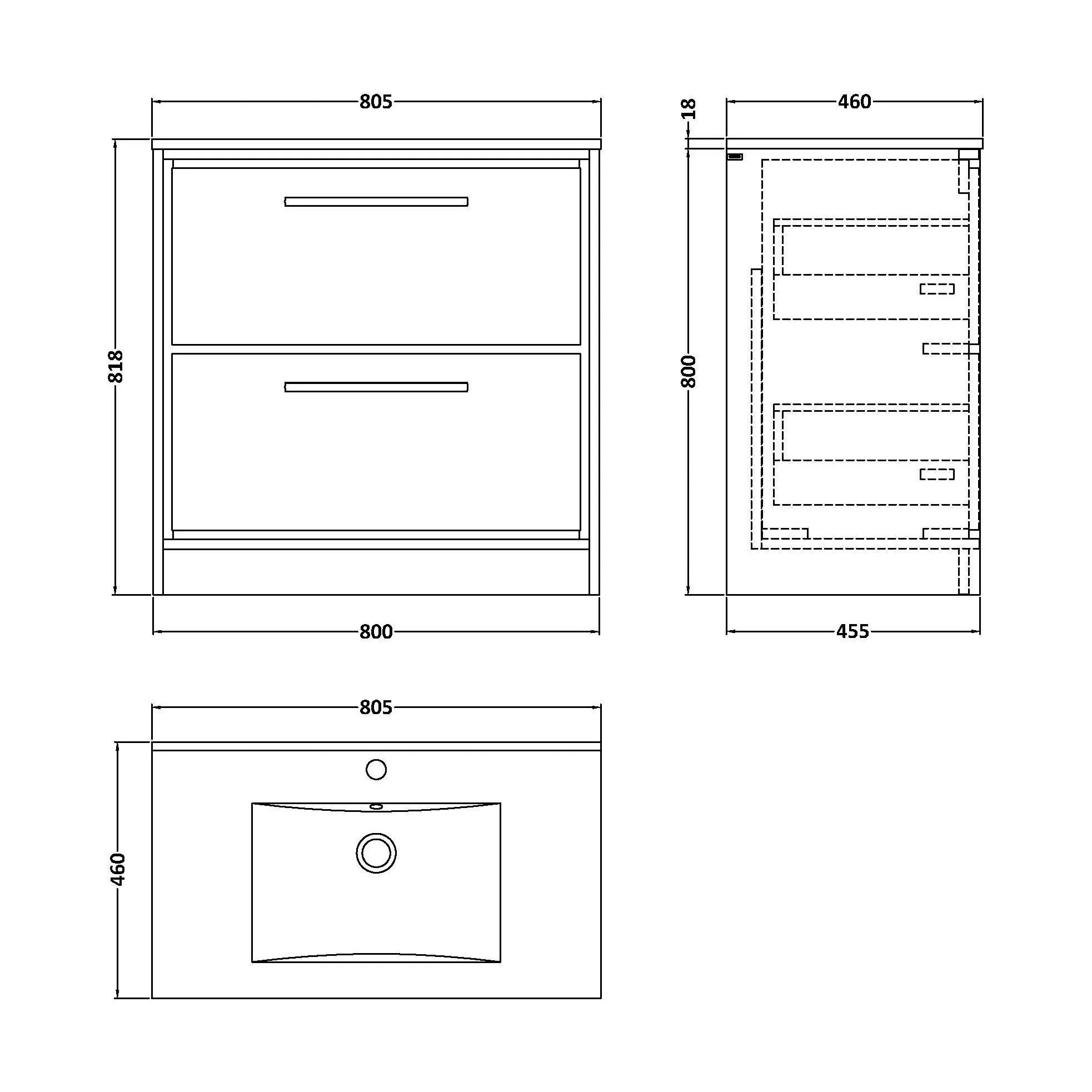 Longnor Floor Standing 2 Drawer Vanity Unit - Choice of Colour, Basin Type and Size - Image 28