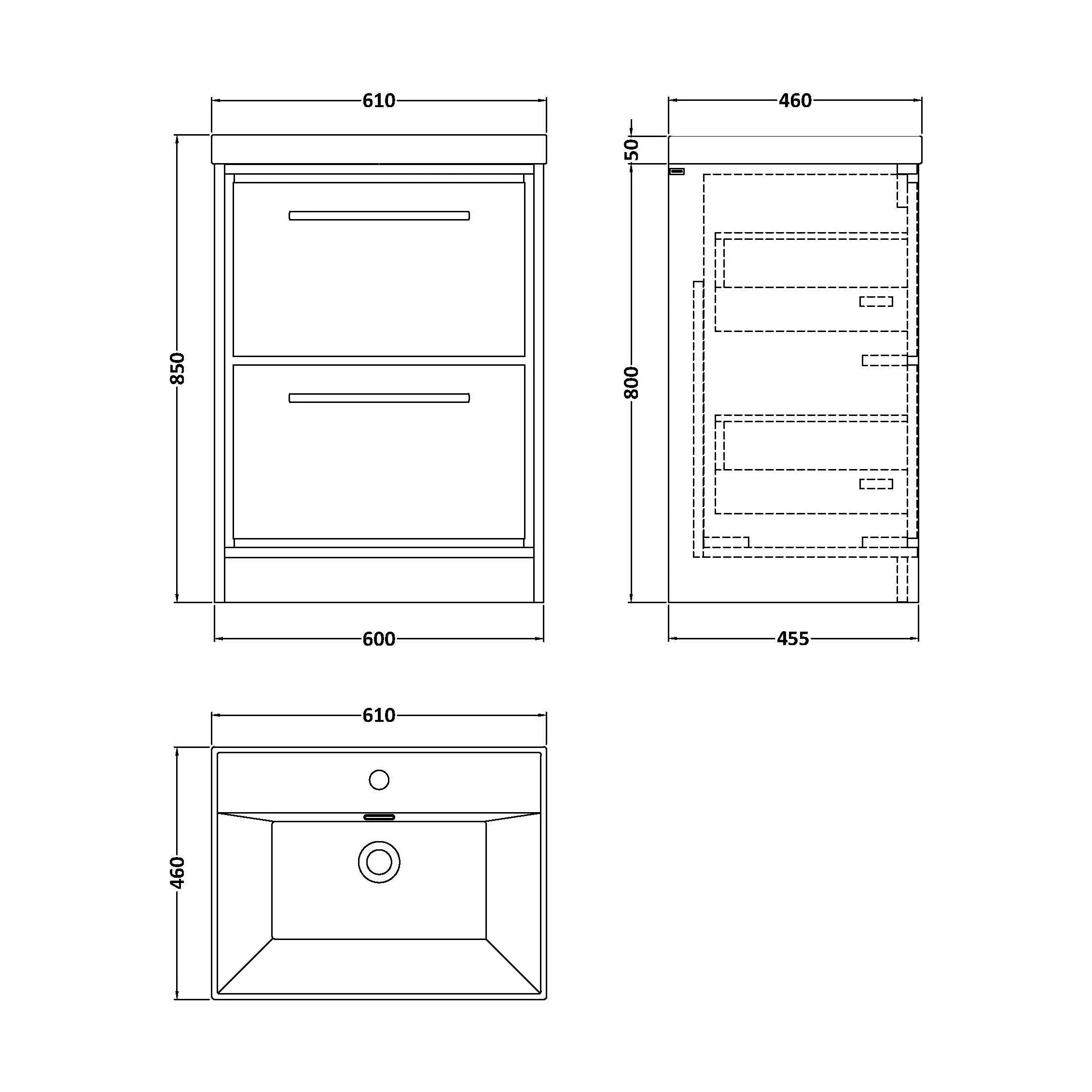 Longnor Floor Standing 2 Drawer Vanity Unit - Choice of Colour, Basin Type and Size - Image 34